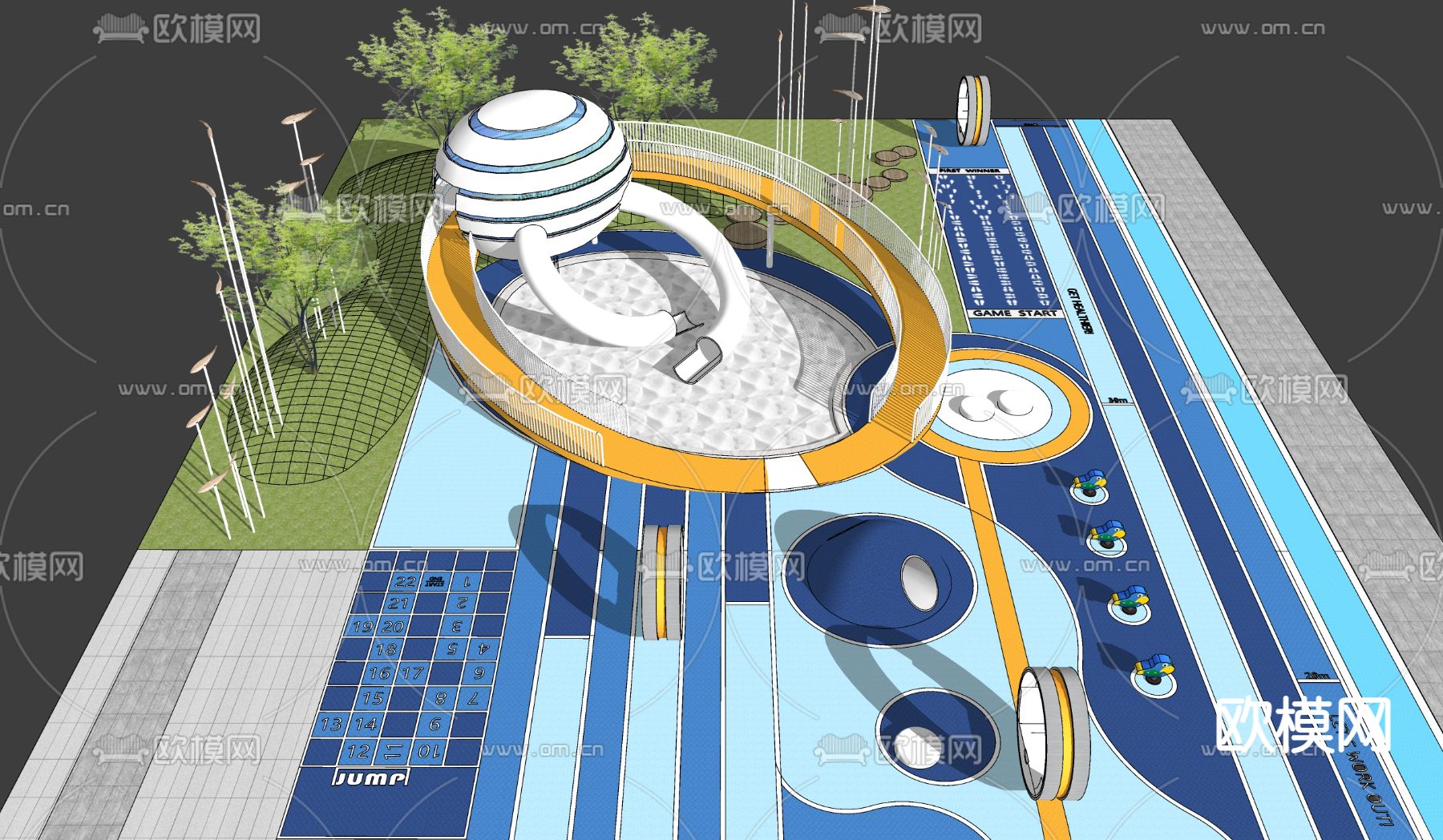 现代球体儿童滑梯su模型下载（渲染图2）
