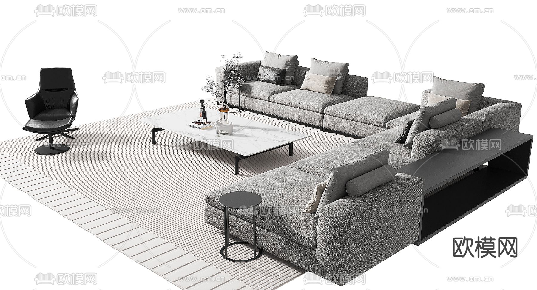 现代灰色转角组合沙发3d模型下载