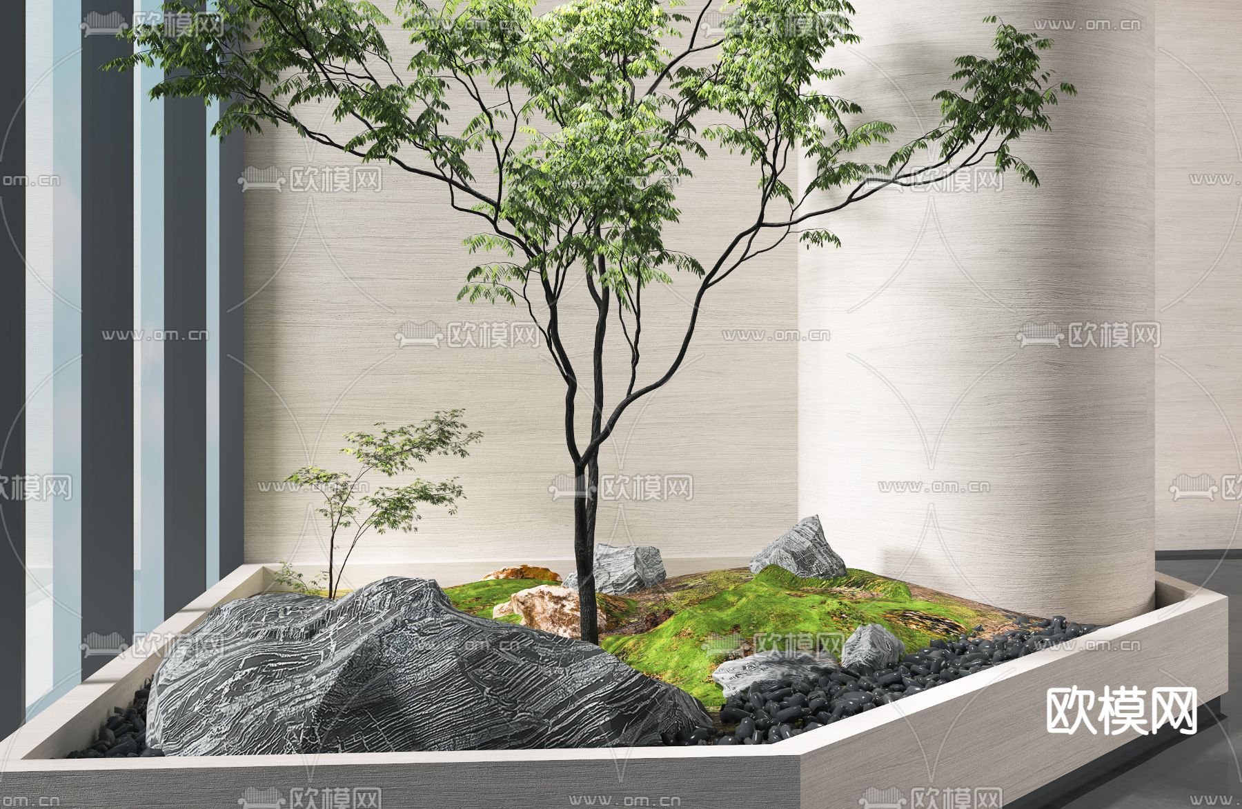 现代室内植物景观小品3d模型下载（渲染图2）