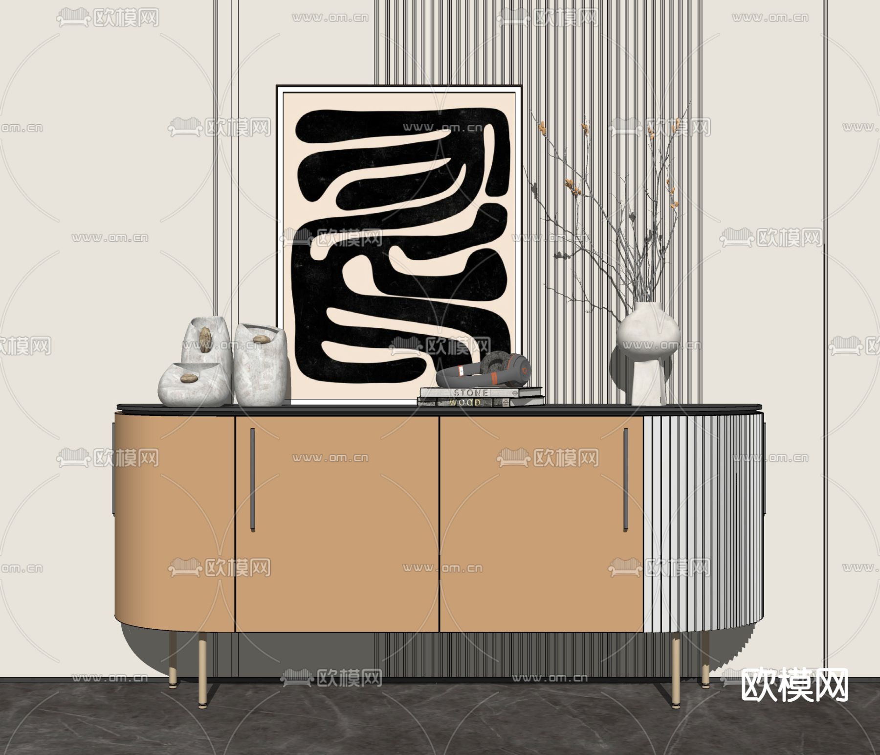 现代轻奢玄关边柜su模型