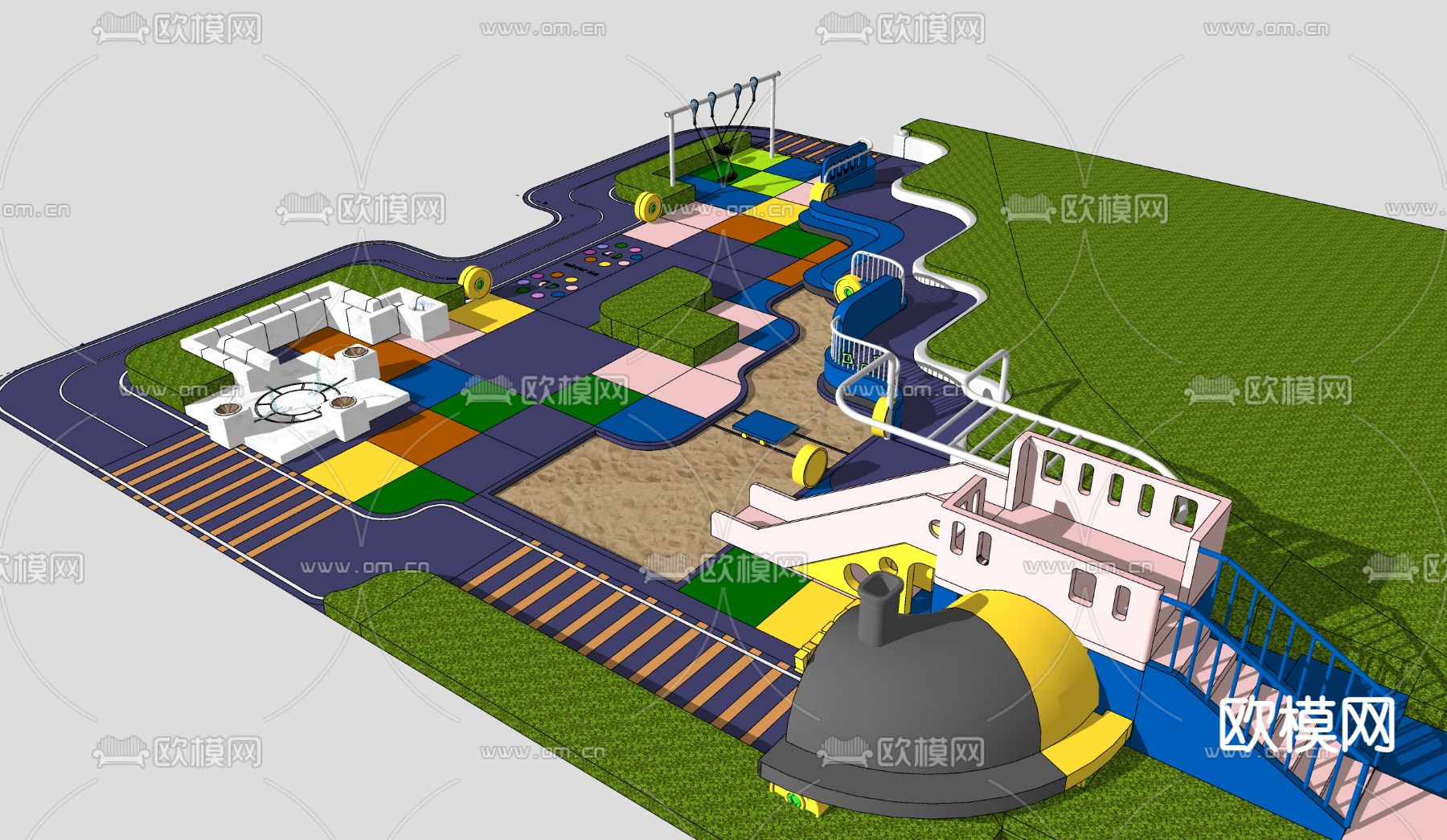 现代儿童游乐园su模型下载（渲染图2）
