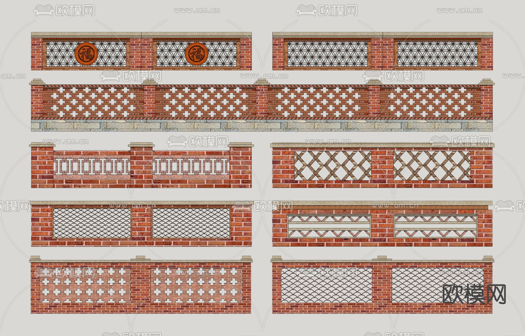 新中式闽南红砖矮墙su模型