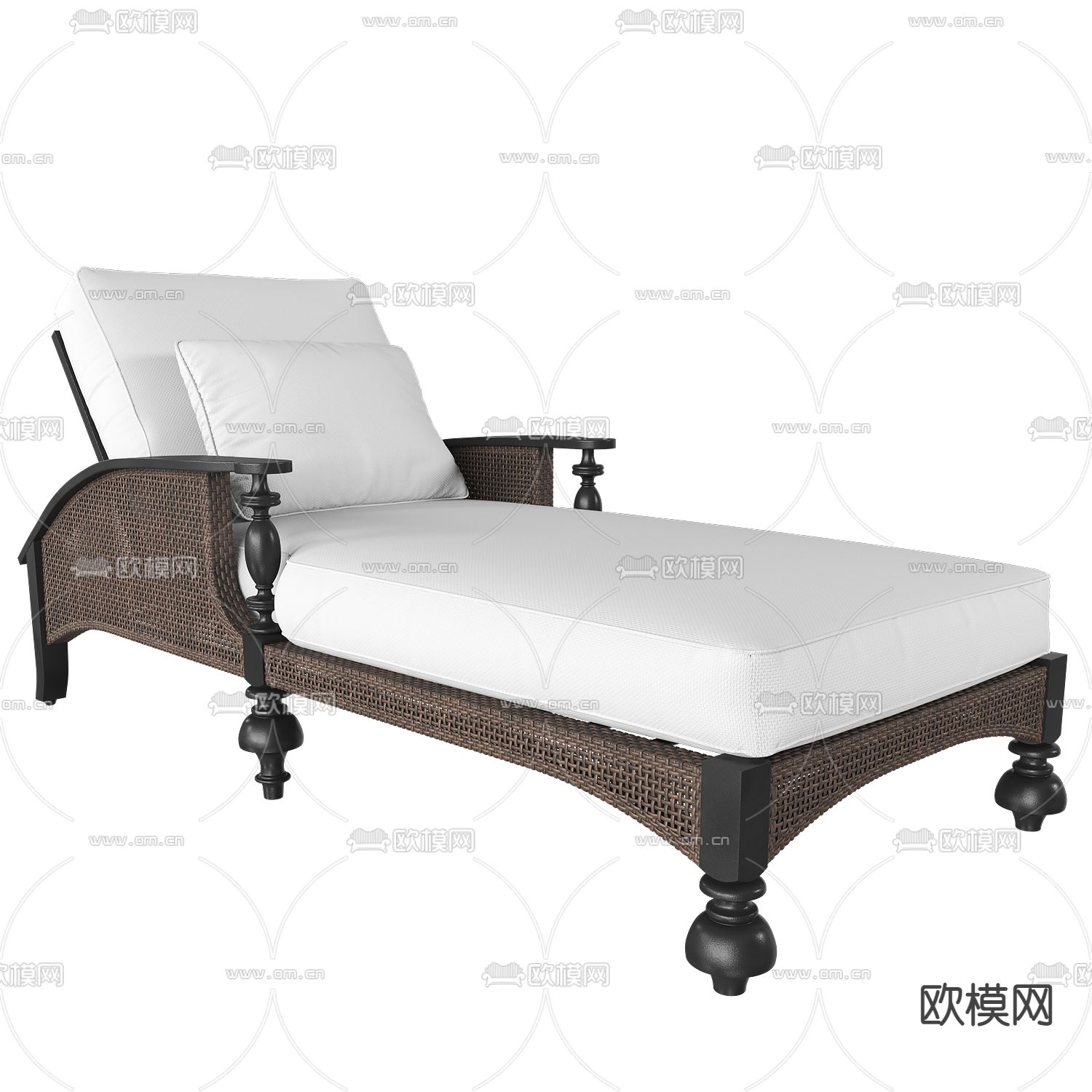 新古典实木藤编布艺躺椅免费3d模型下载