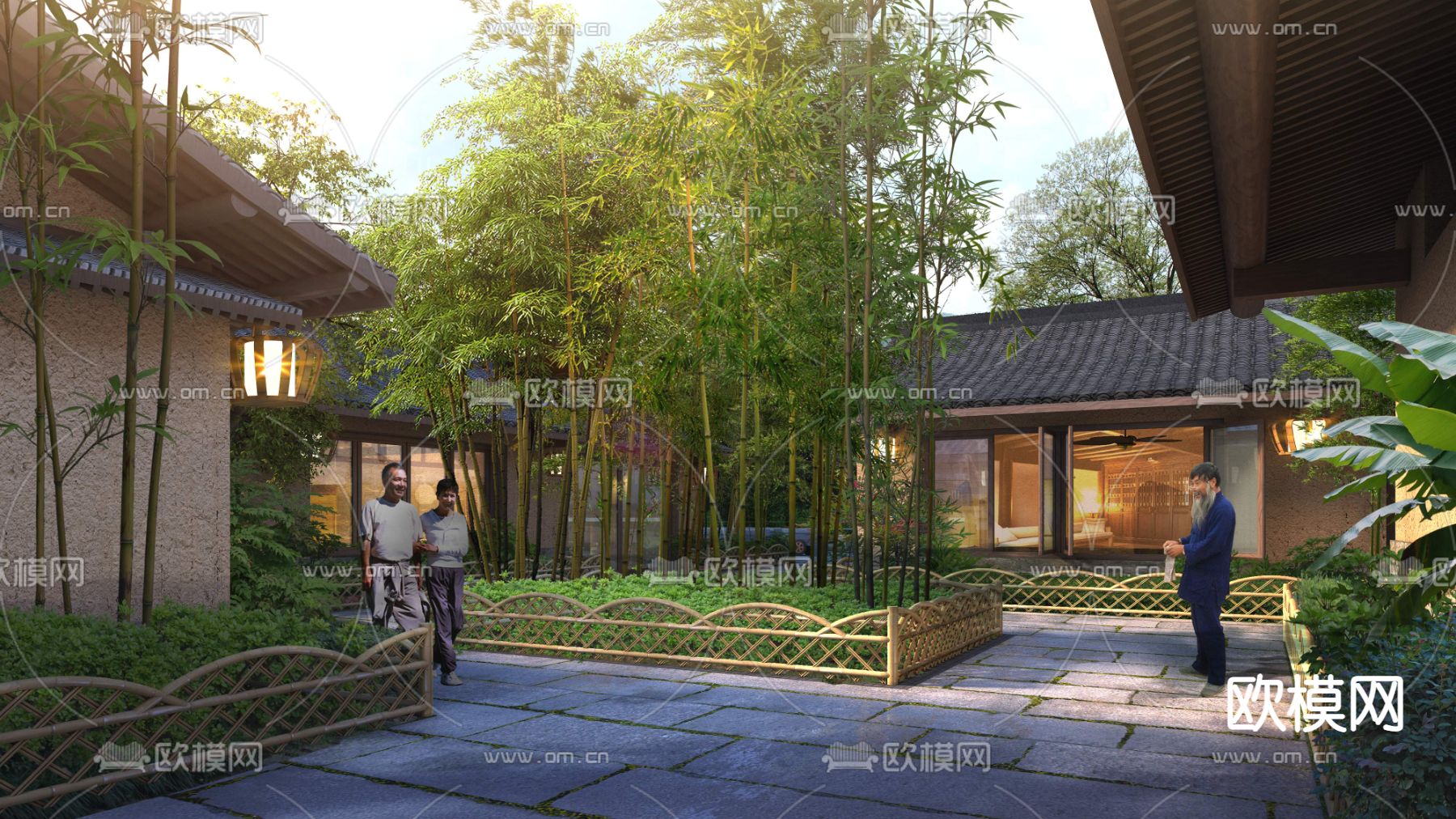 新中式庭院花园景观psd下载_ID12071132_3dmax免费模型-欧模网