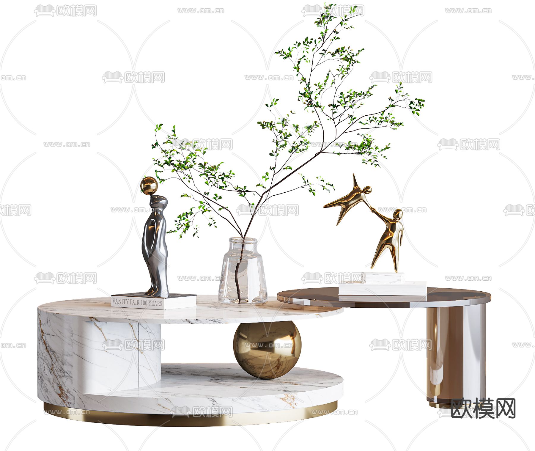现代轻奢子母茶几su模型下载（渲染图1）