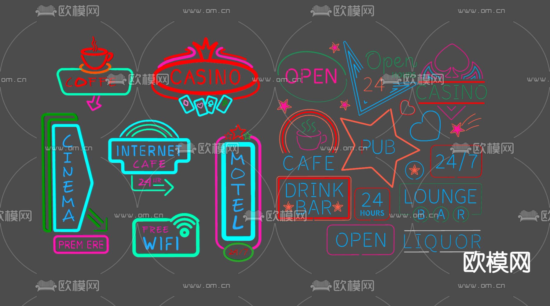 现代霓虹灯装饰灯su模型下载（渲染图2）