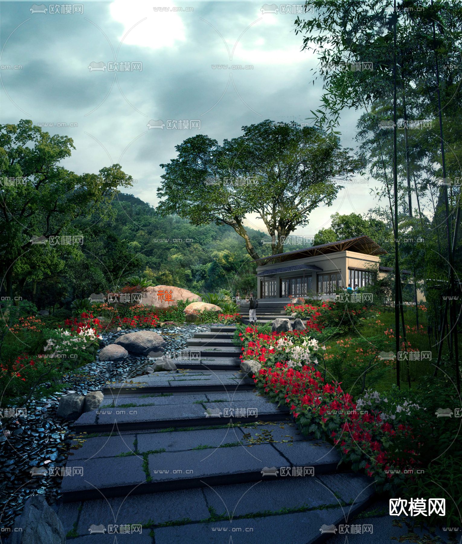 新中式公园园林景观psd下载