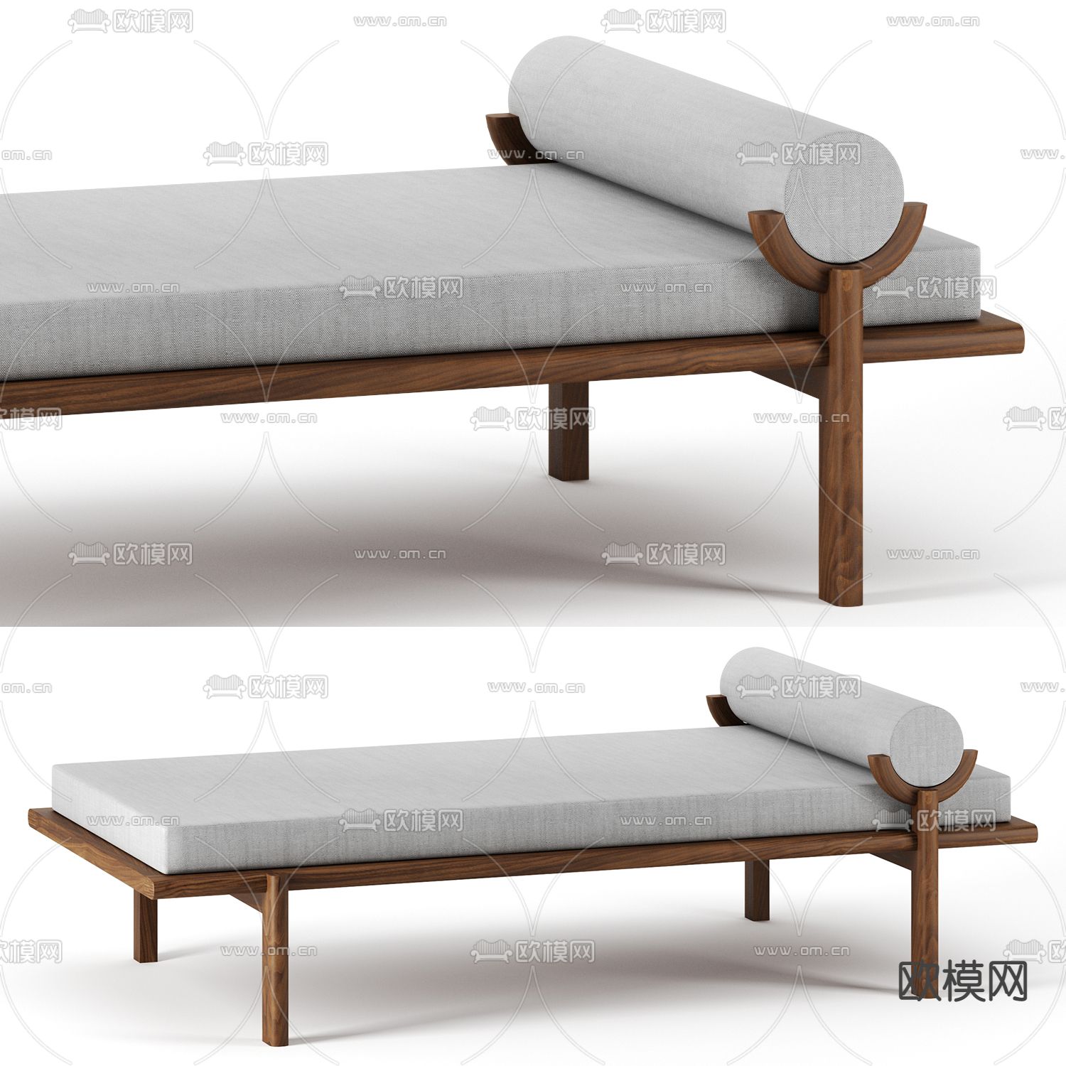 北欧灰色布艺床尾凳3d模型下载