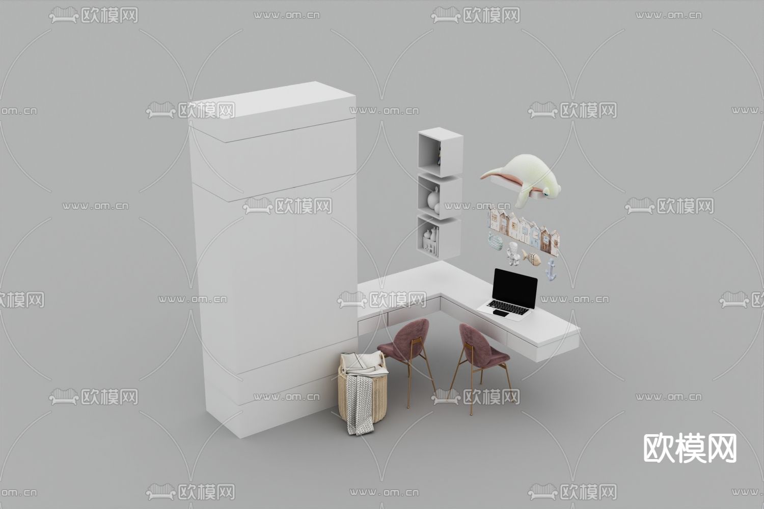 北欧简约实木衣柜书桌布艺不锈钢休闲椅免费3d模型下载