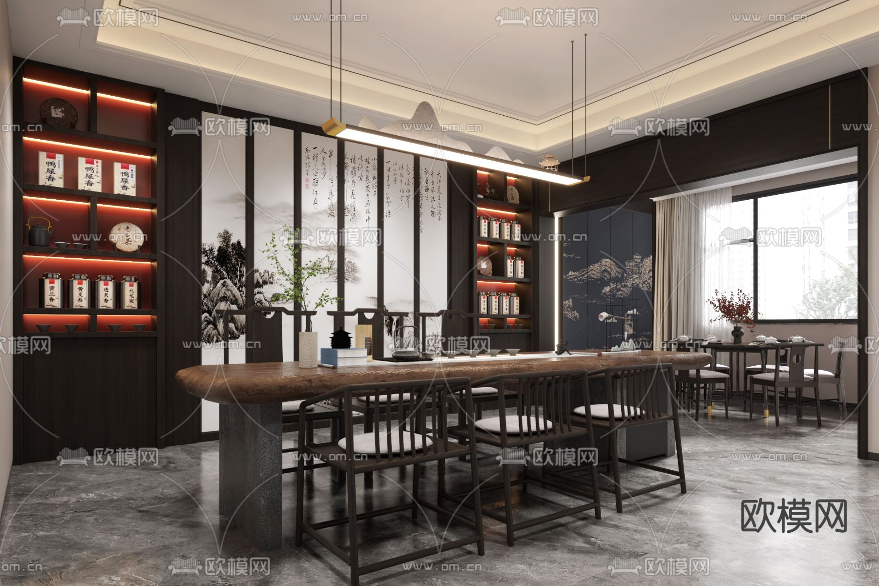新中式茶室3d模型下载（渲染图1）