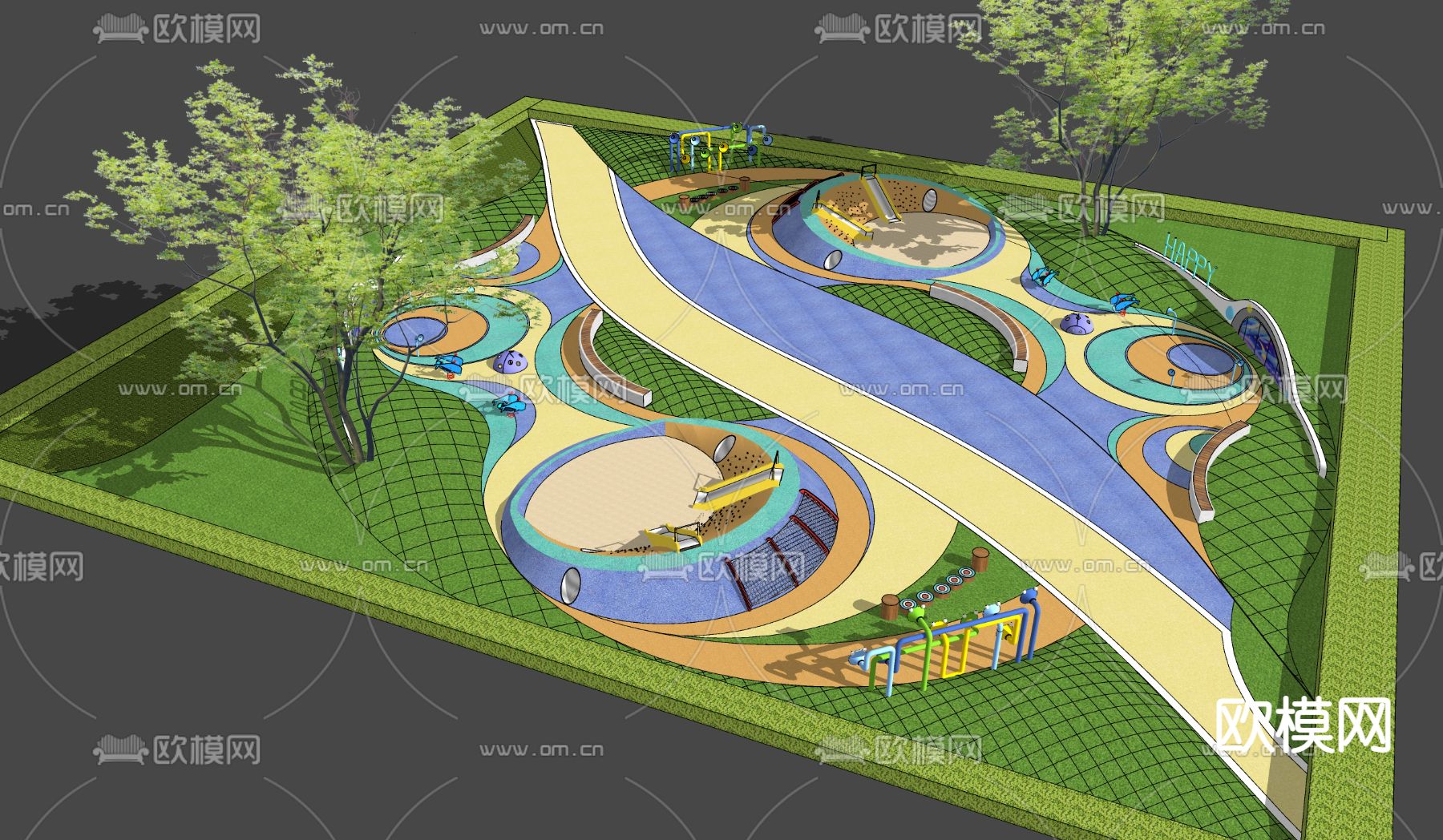 现代儿童沙坑活动区su模型下载（渲染图2）