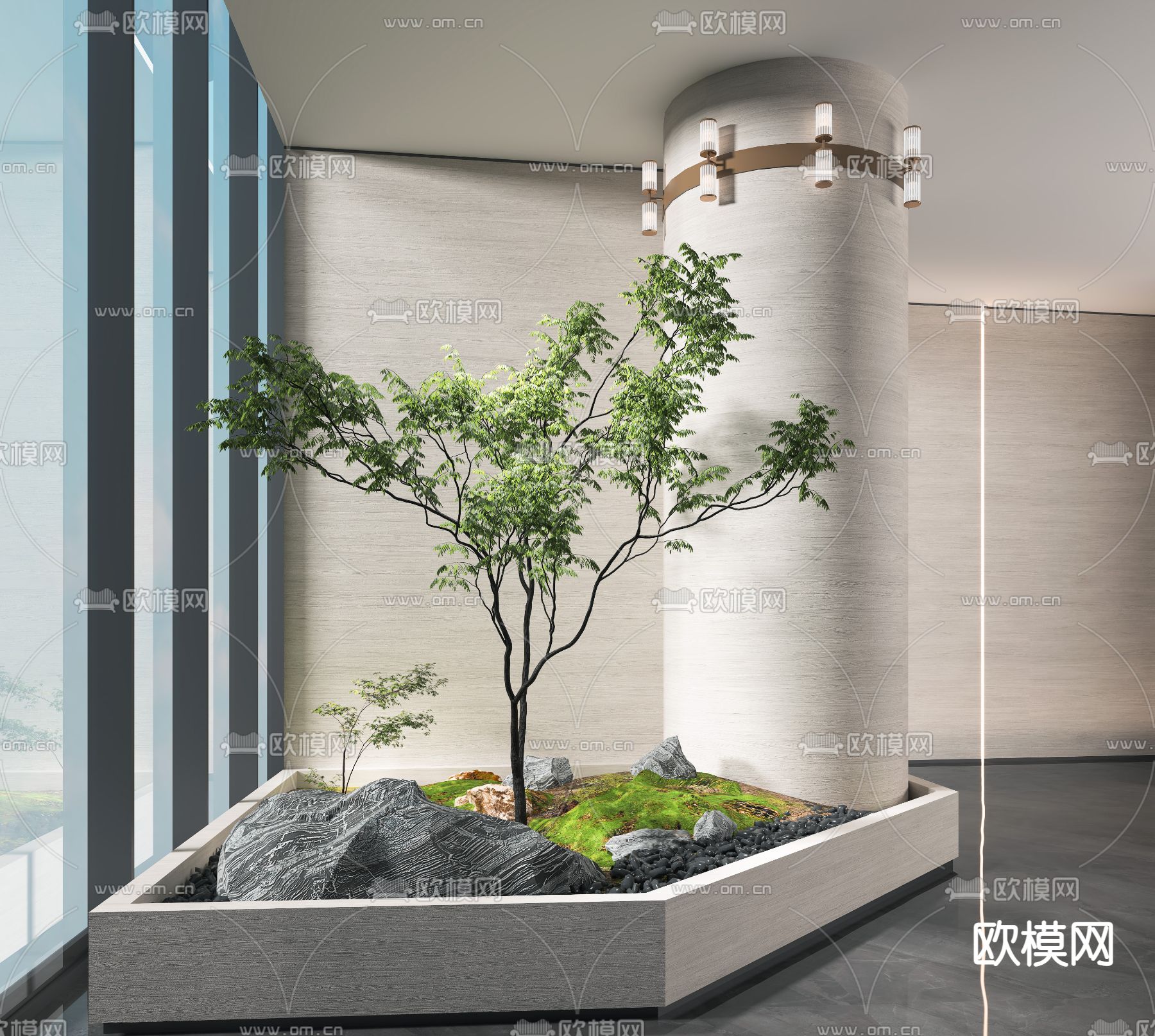 现代室内植物景观小品3d模型下载（渲染图1）