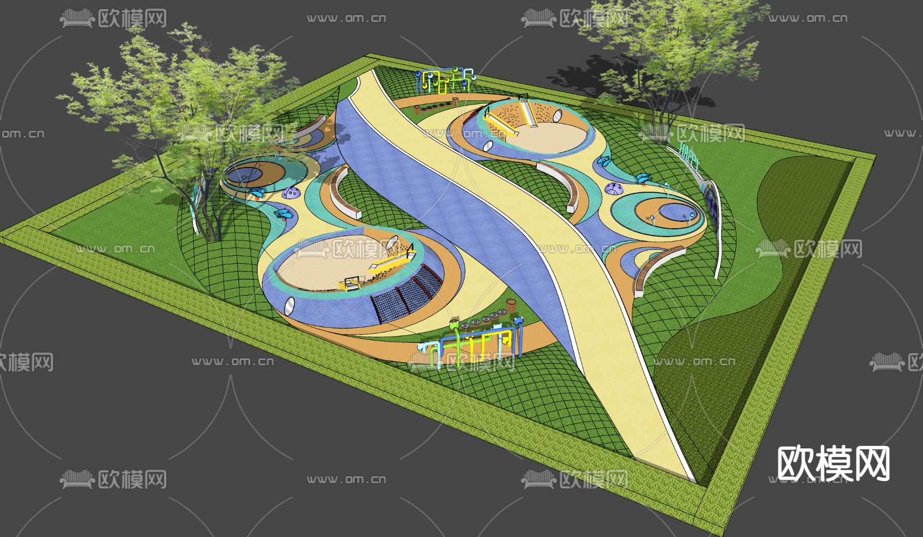 现代儿童沙坑活动区su模型下载（渲染图3）