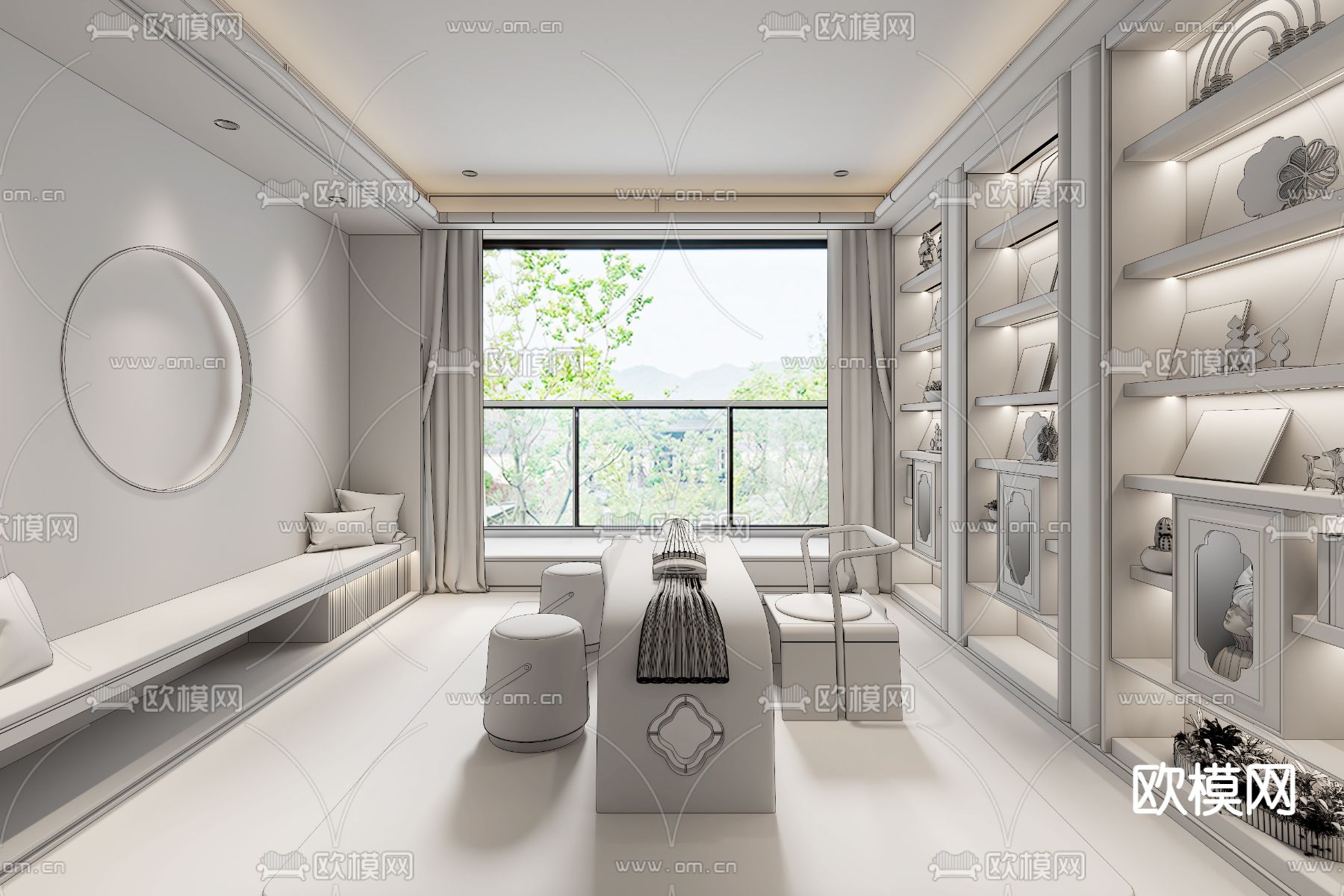 盘石设计 新中式书房3d模型下载（渲染图2）