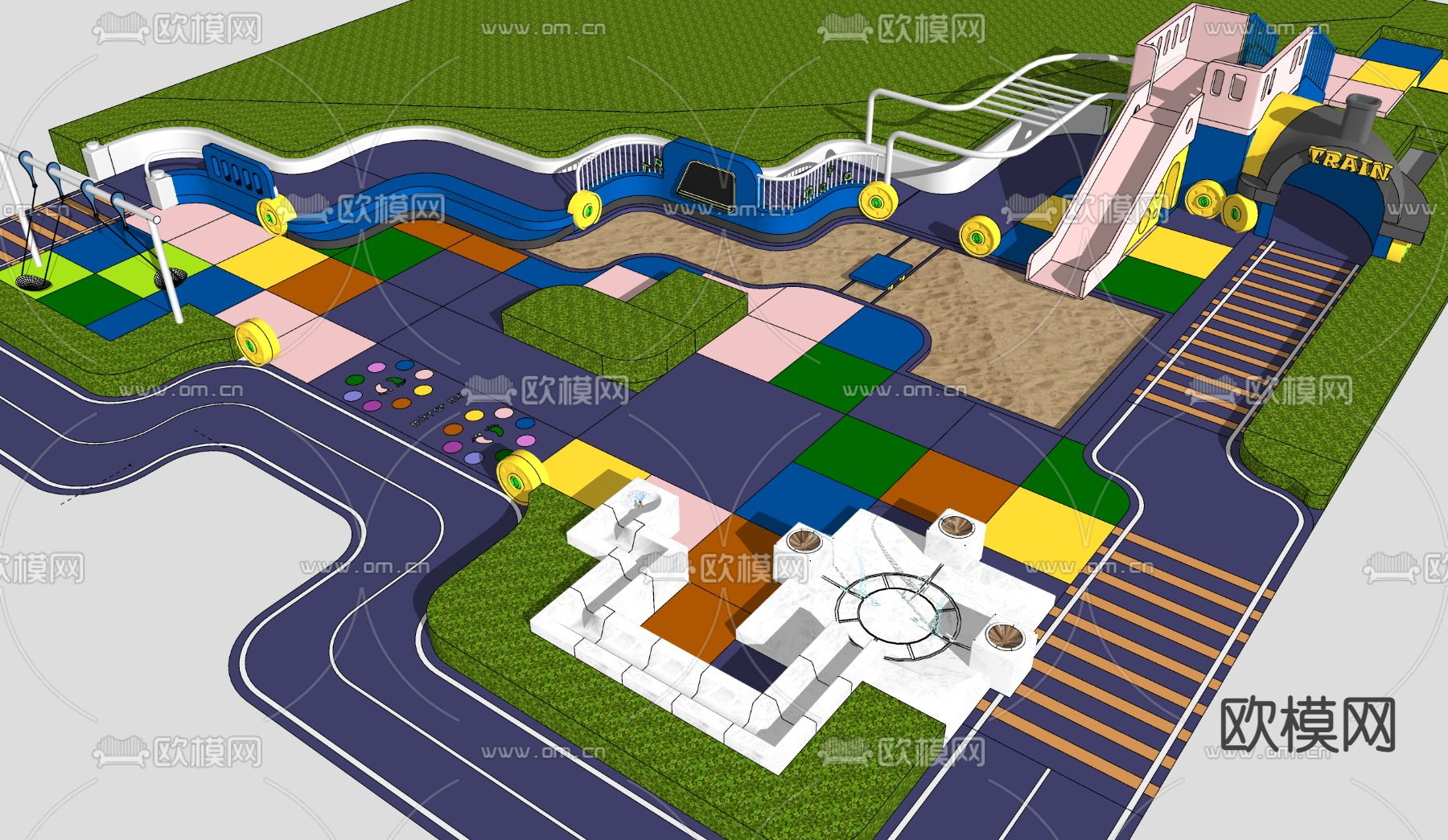 现代儿童游乐园su模型下载（渲染图4）