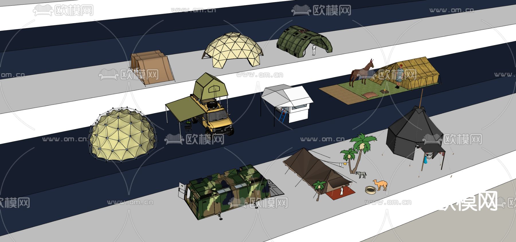 现代露营帐篷su模型下载