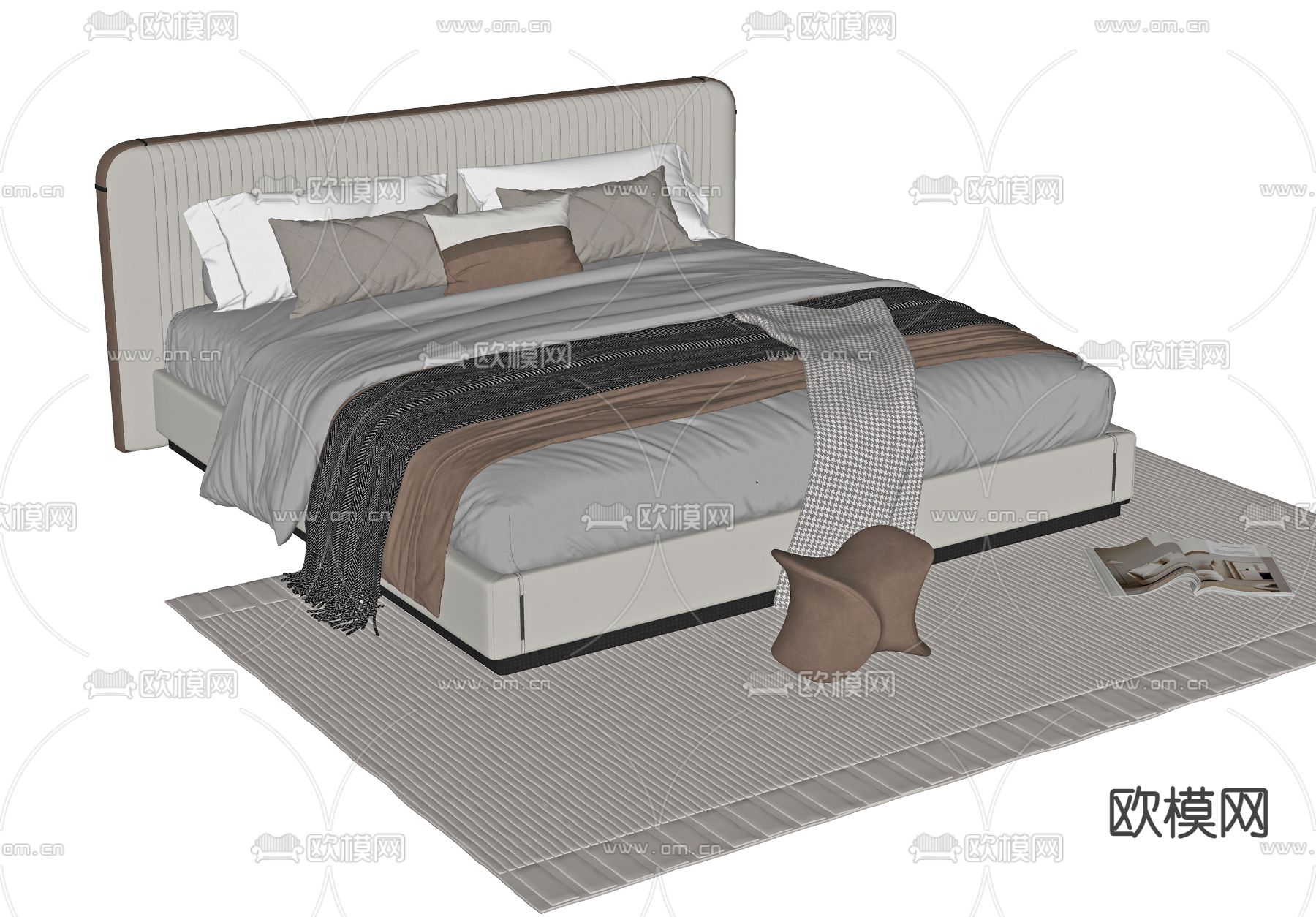 现代布艺双人床su模型下载_ID12064602_sketchup模型下载-欧模网