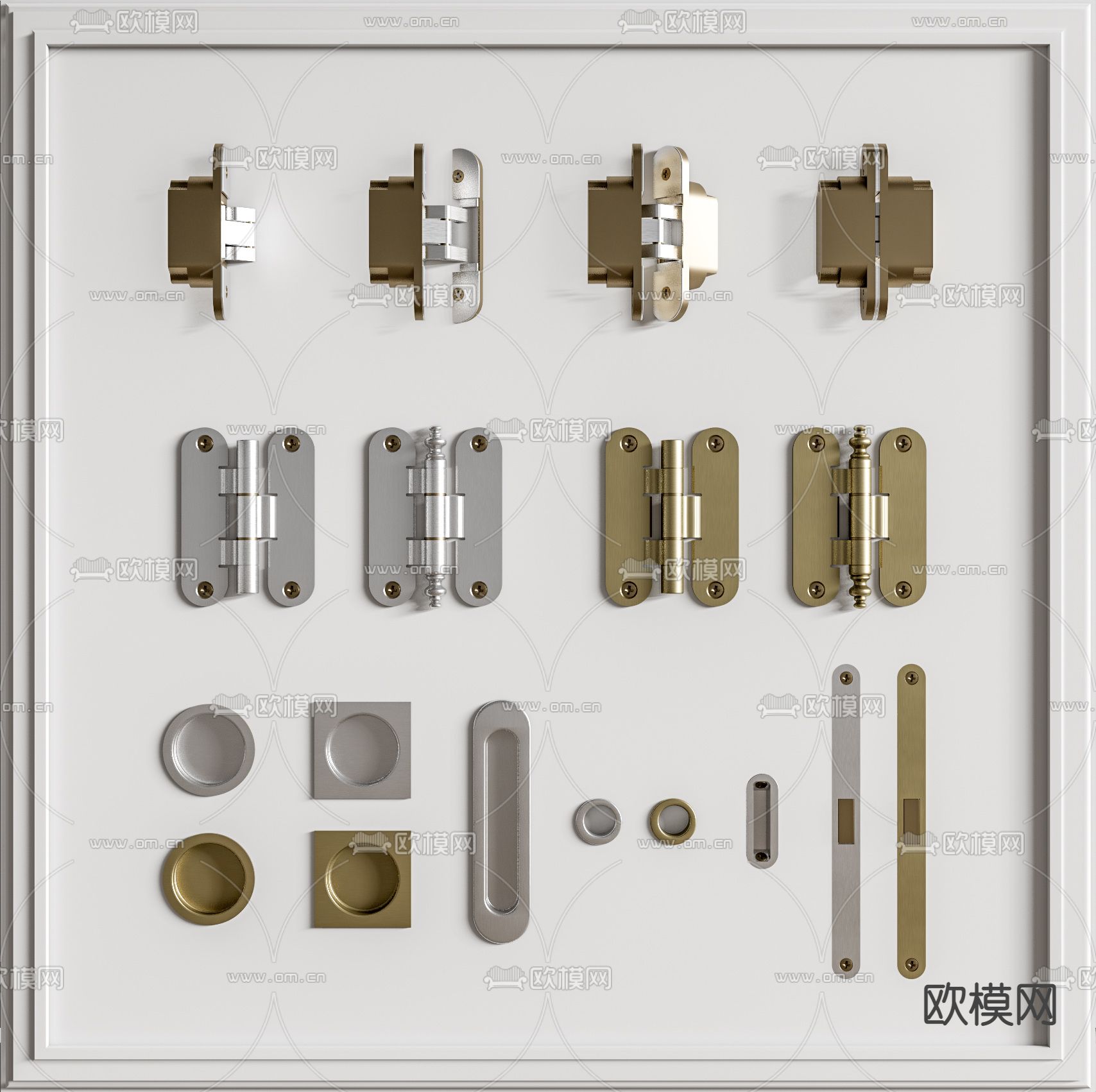 现代门五金暗铰链合页su模型