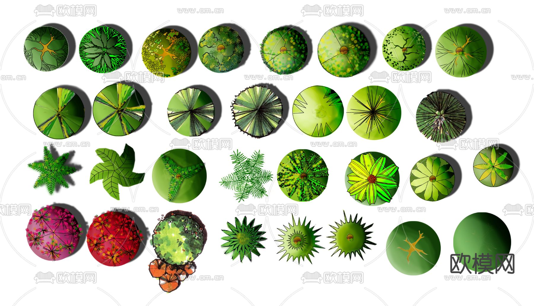 现代绿植树木平面素材psd下载_ID12071355_3dmax免费模型-欧模网