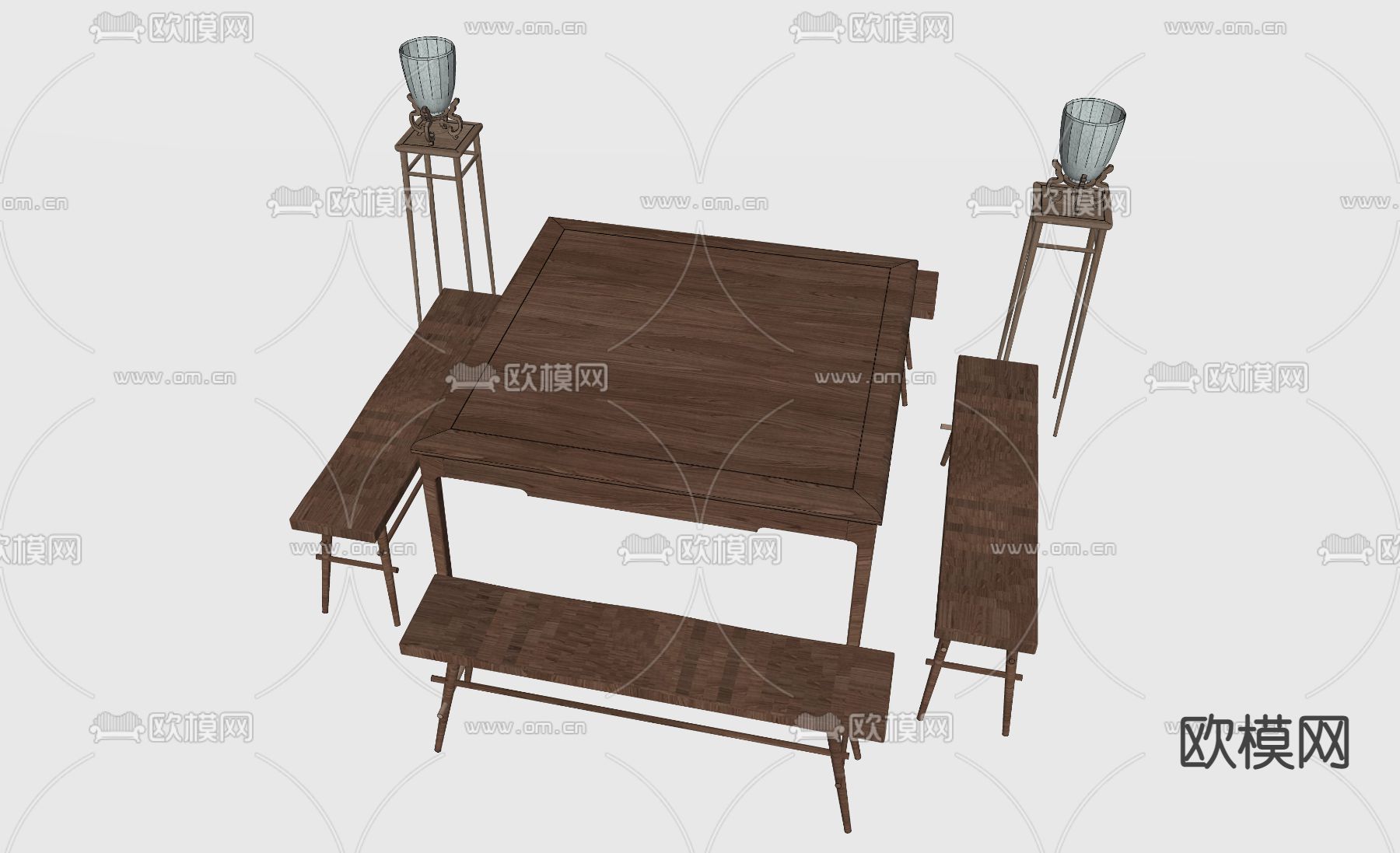 中式实木餐桌椅su模型下载（渲染图2）