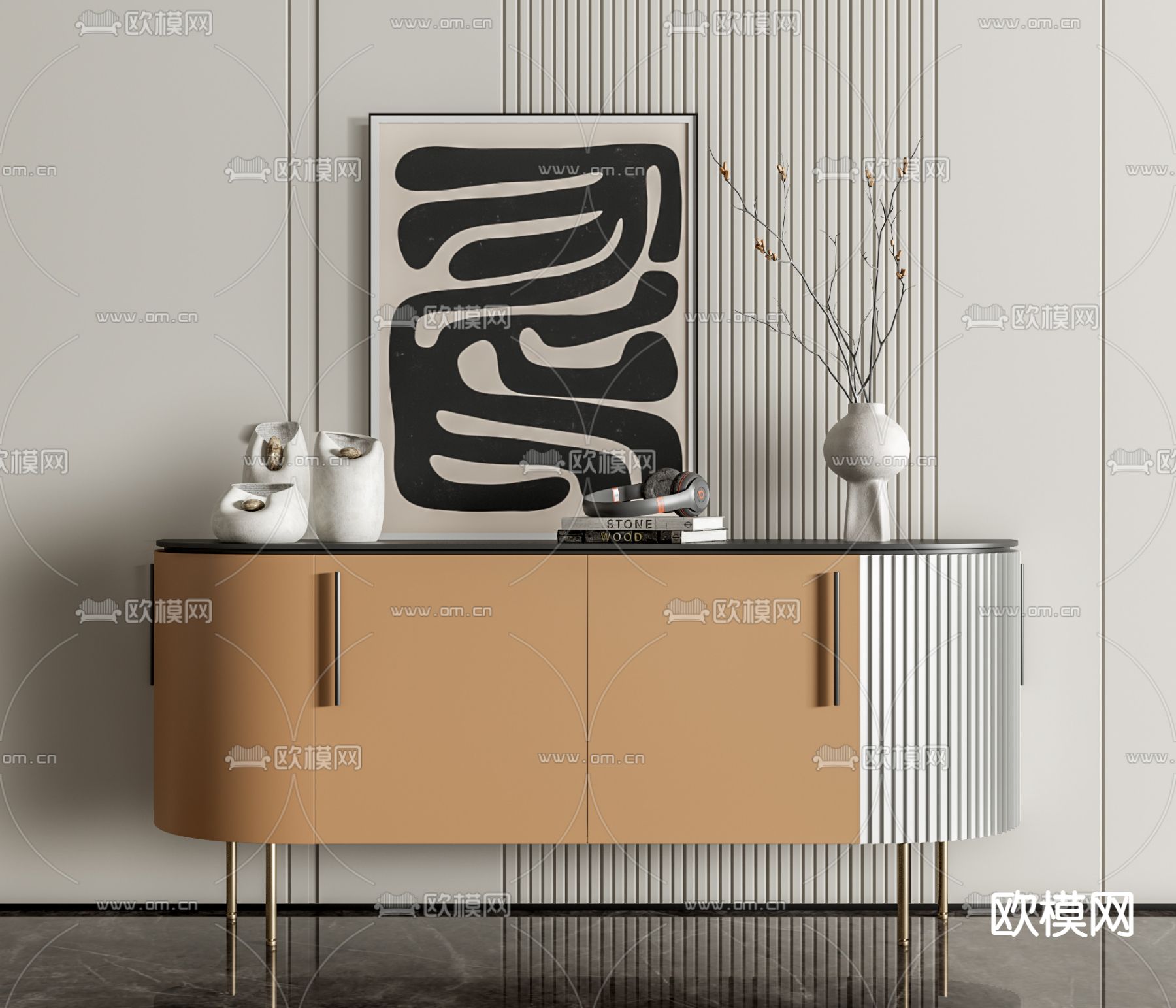 现代轻奢玄关边柜su模型