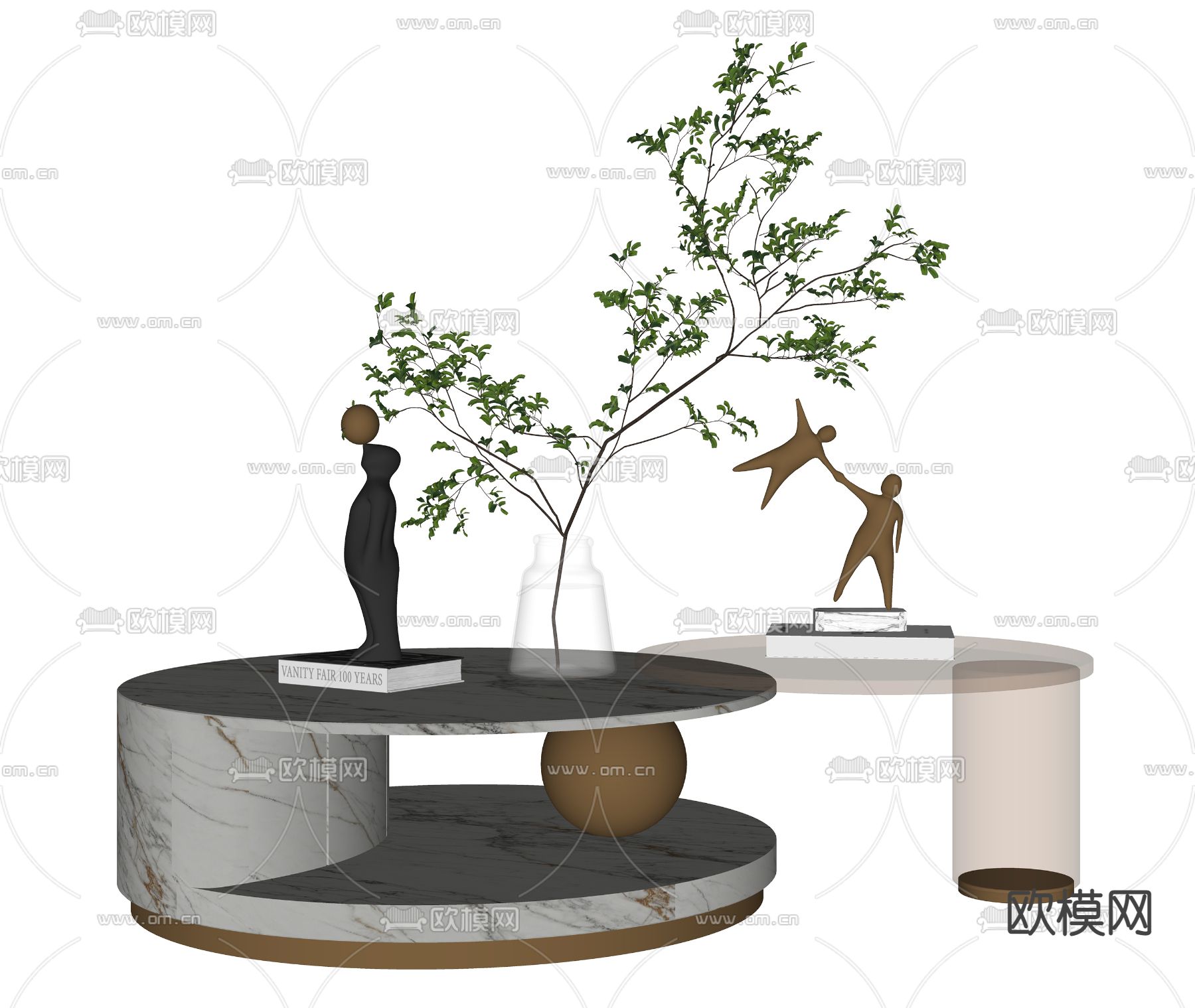 现代轻奢子母茶几su模型下载（渲染图2）