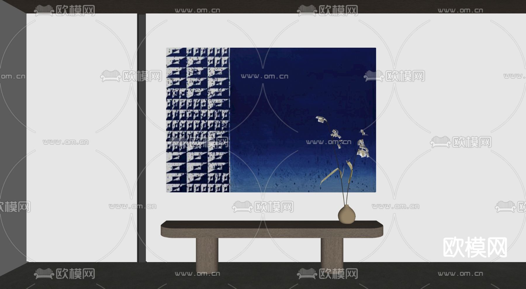 侘寂风克莱因蓝装饰画su模型