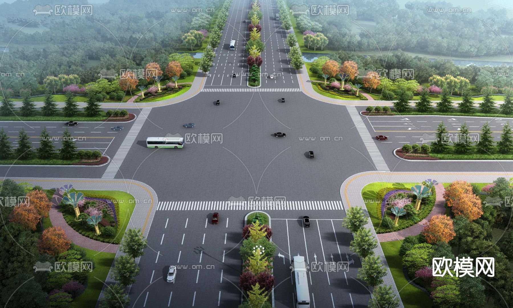 现代道路桥梁鸟瞰景观psd下载