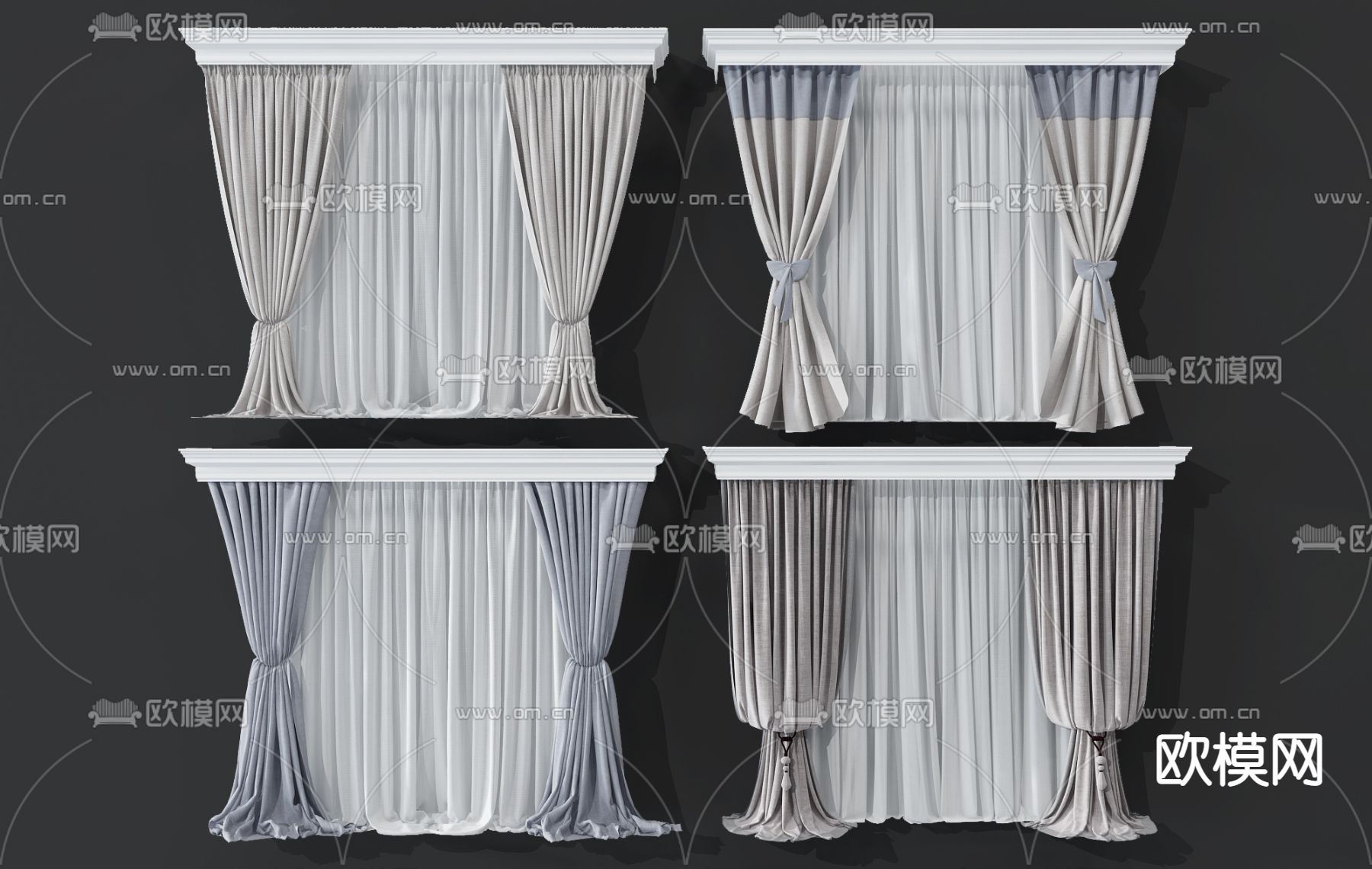 简欧布艺窗帘组合3d模型下载