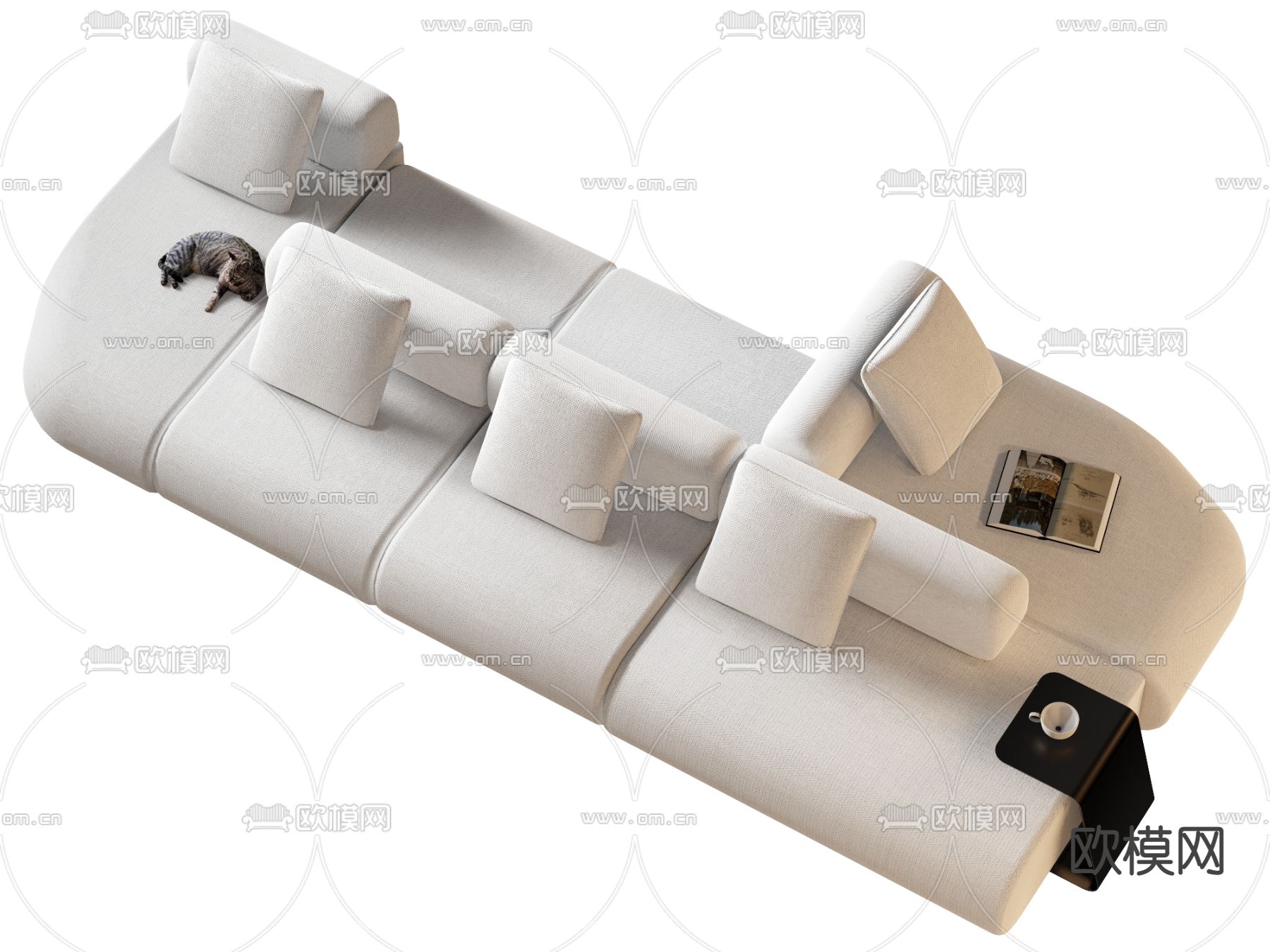 现代布艺多人沙发su模型下载（渲染图1）