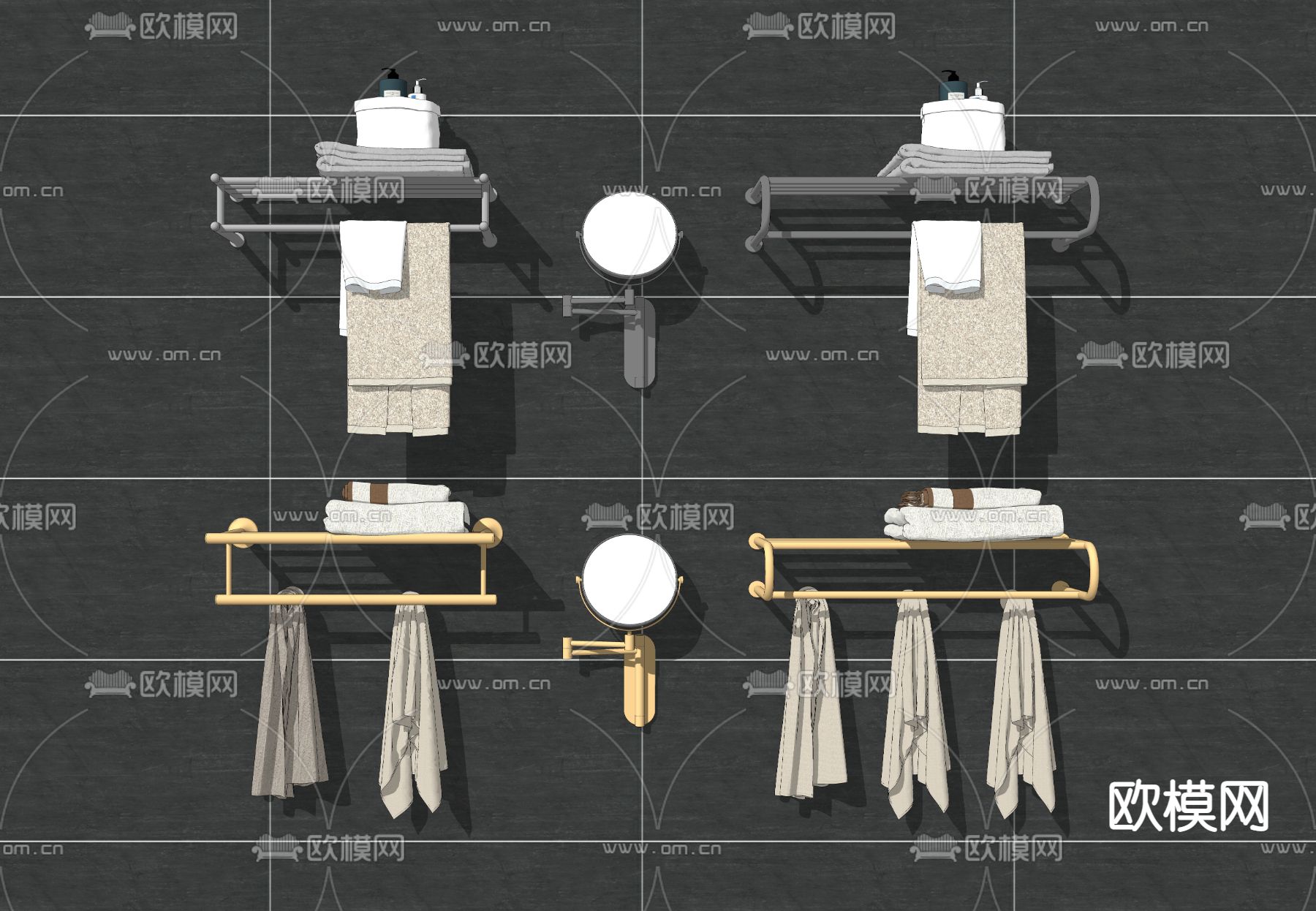 现代洗浴用品毛巾架物su模型下载（渲染图2）