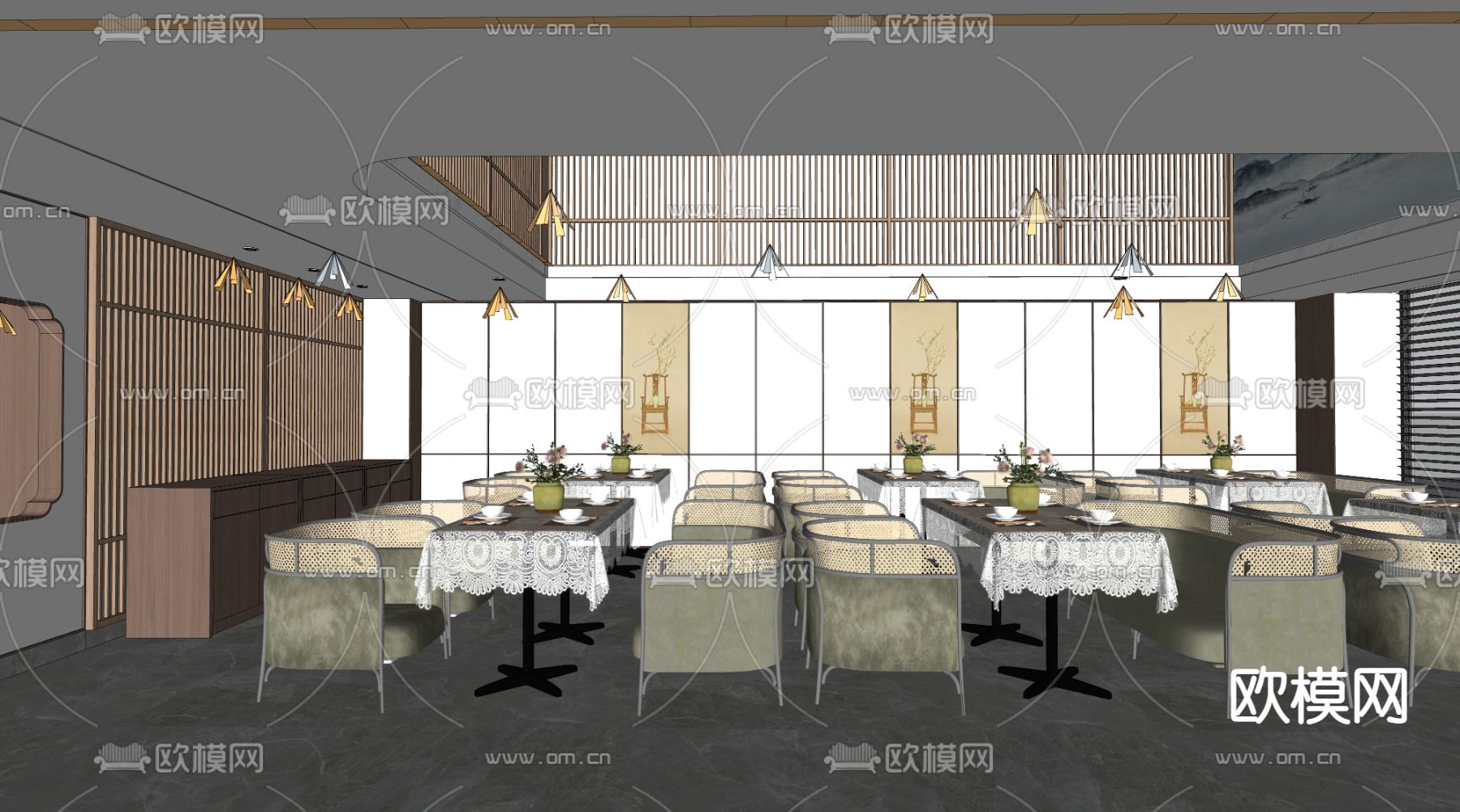 现代中餐厅su模型