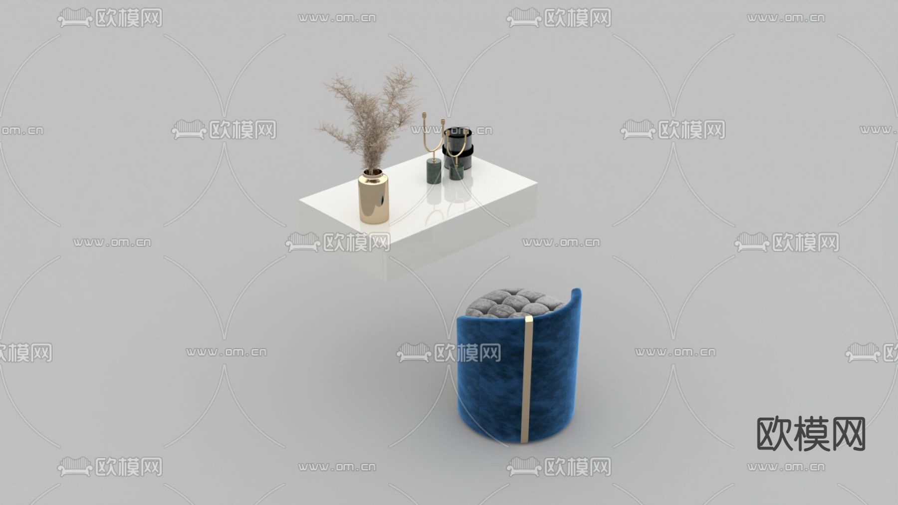 现代简约实木布艺不锈钢梳妆台免费3d模型下载