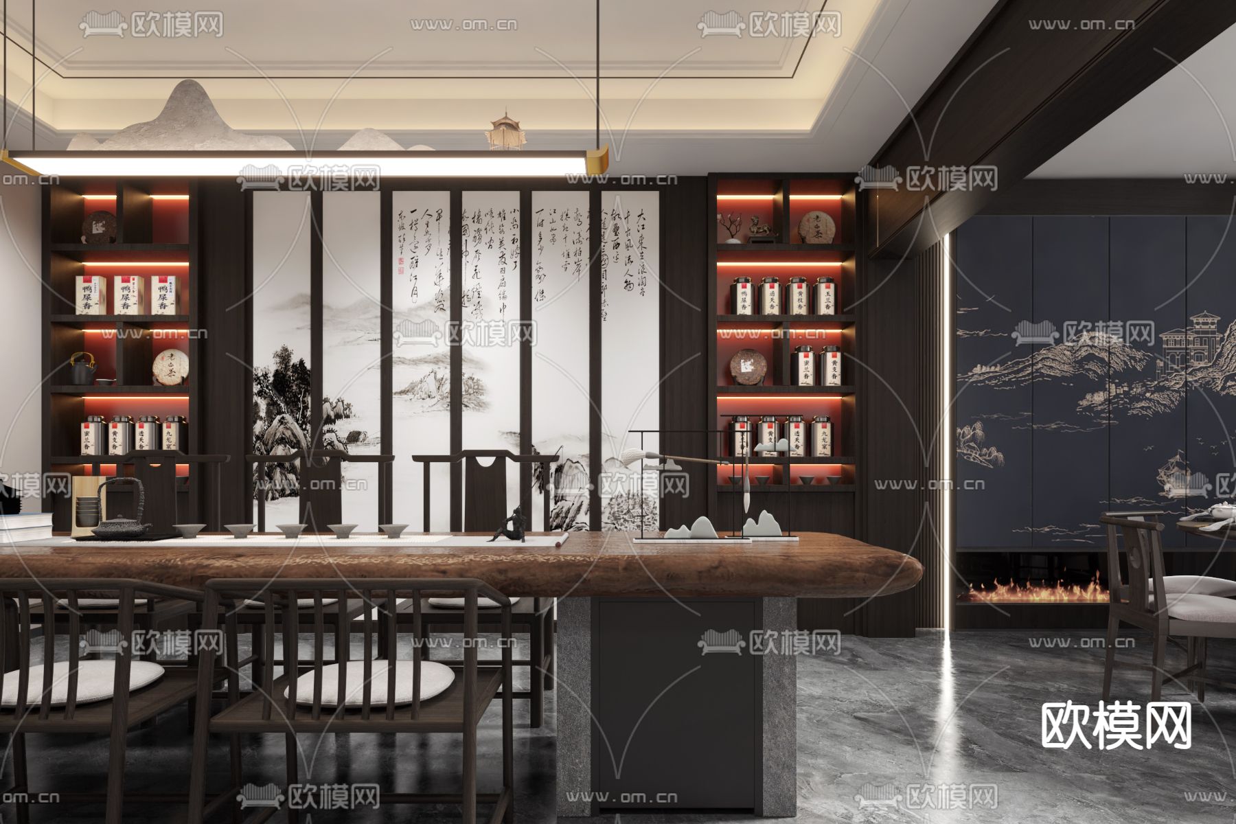 新中式茶室3d模型下载（渲染图2）