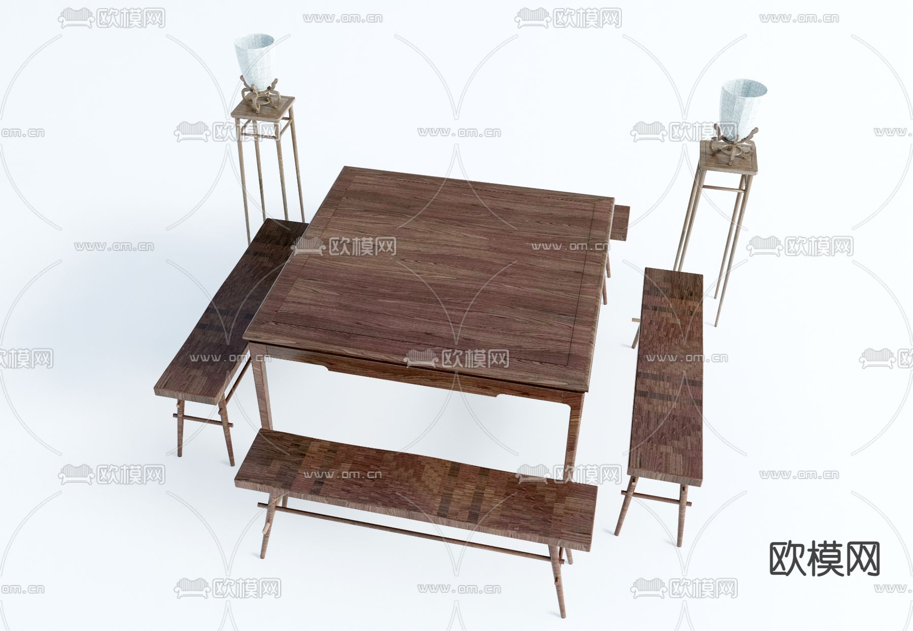 中式实木餐桌椅su模型下载（渲染图1）