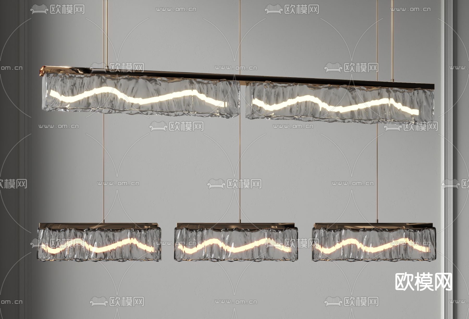 现代长条形玻璃吊灯3d模型下载_ID12071193_3dmax免费模型-欧模网