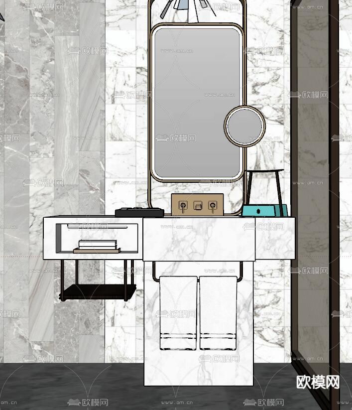 现代洗手台su模型下载（渲染图2）