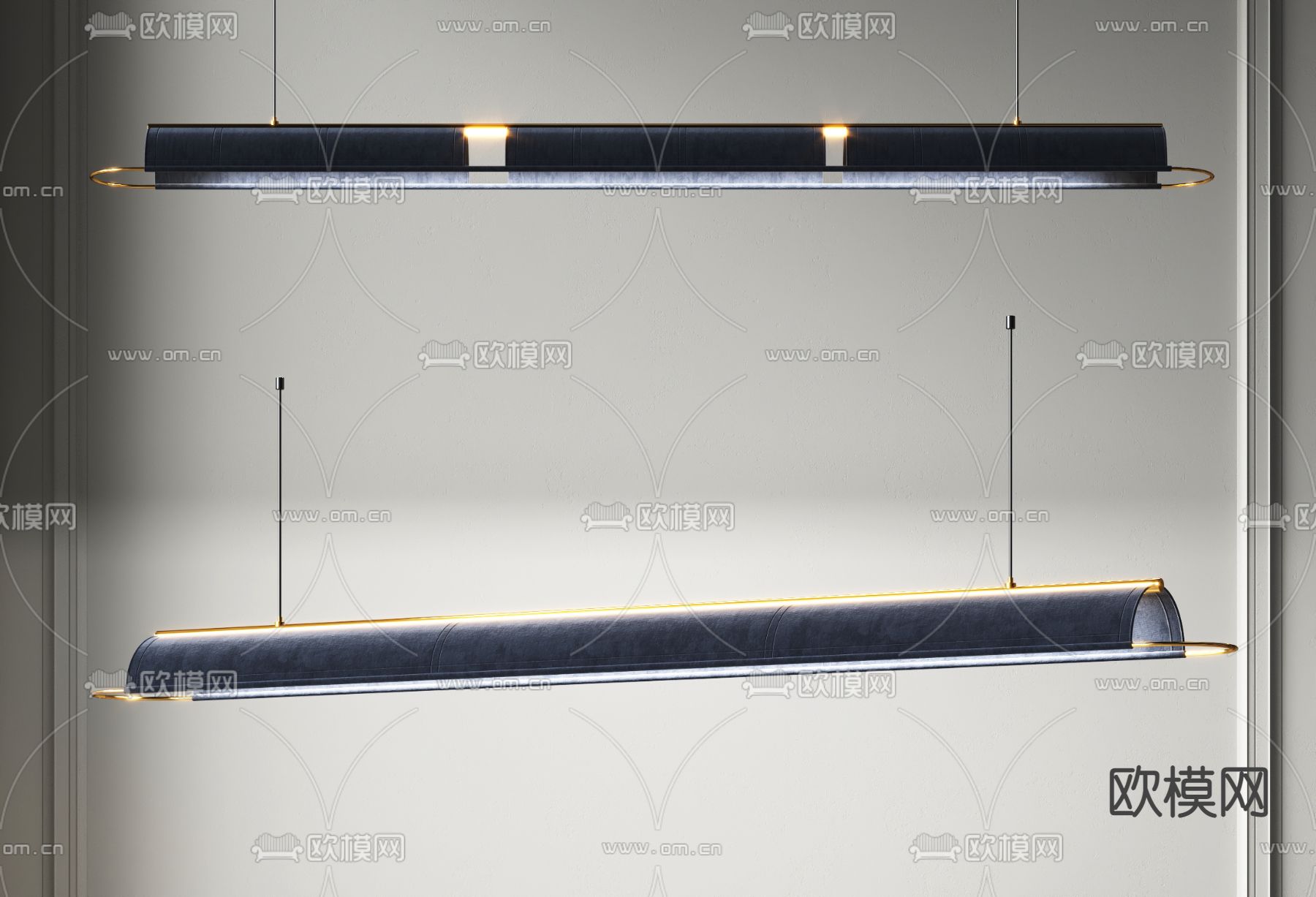 现代金属条形办公吊灯3d模型下载