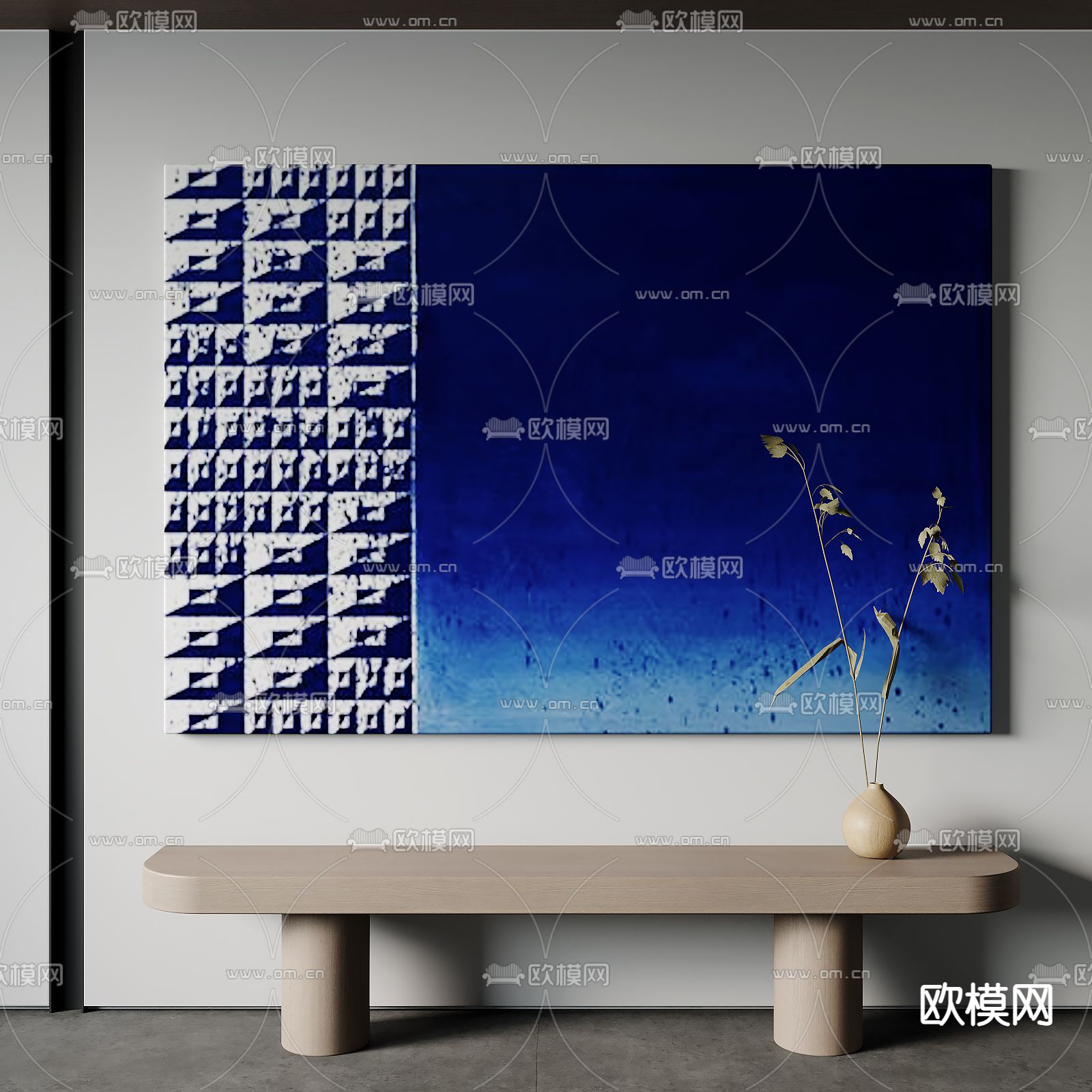 侘寂风克莱因蓝装饰画su模型