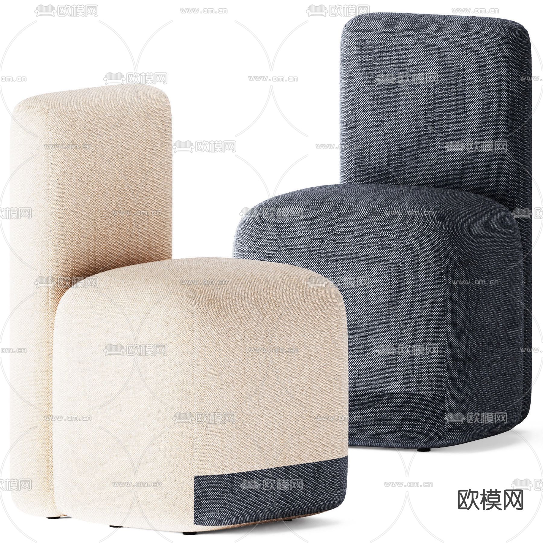 奶油风蓝色布艺休闲椅子3d模型下载