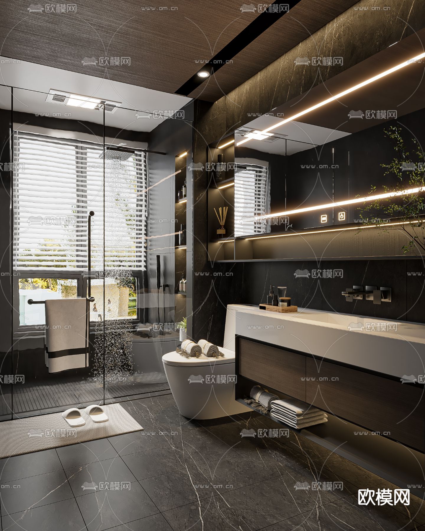 现代高级灰卫生间浴室3d模型下载