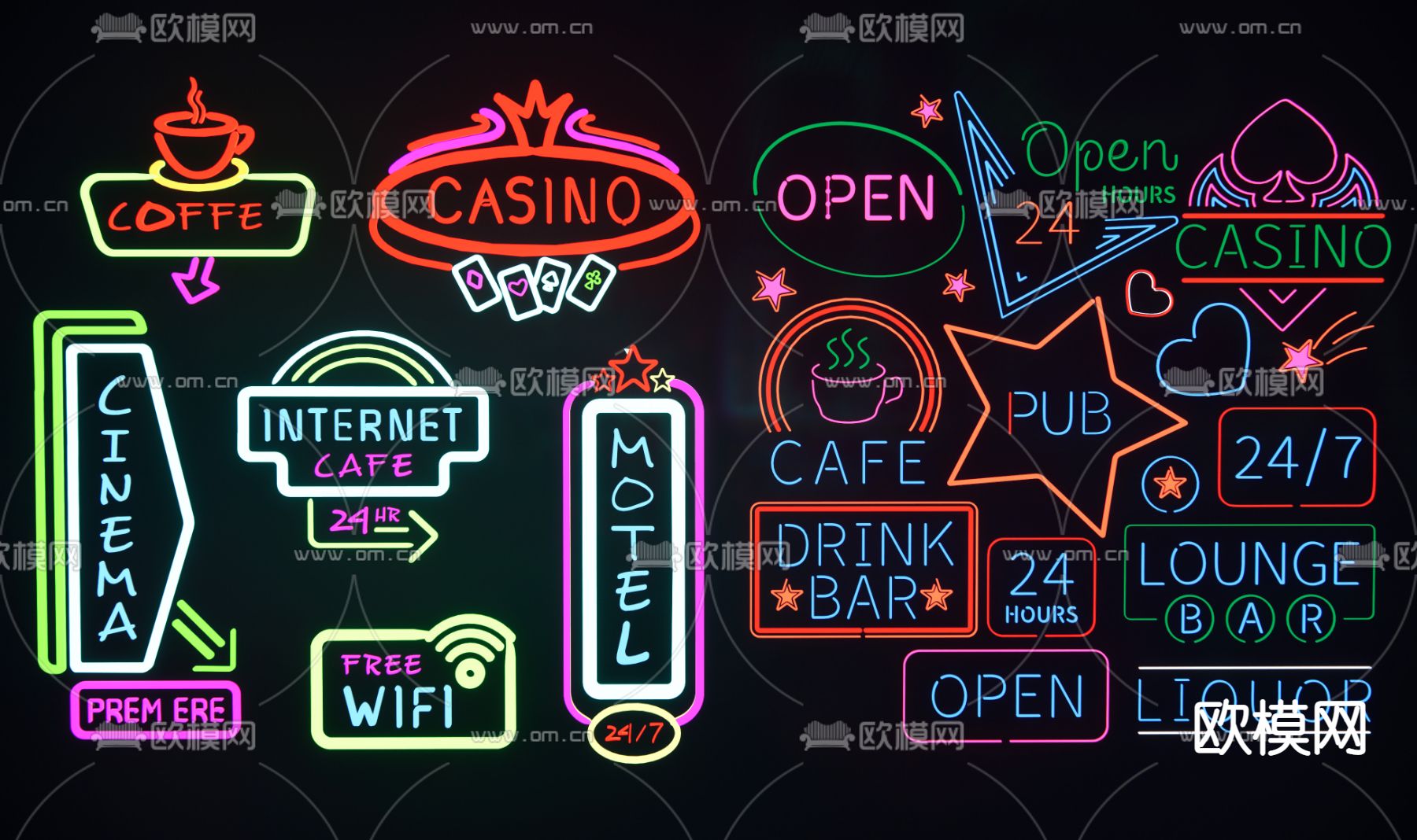 现代霓虹灯装饰灯su模型下载（渲染图1）