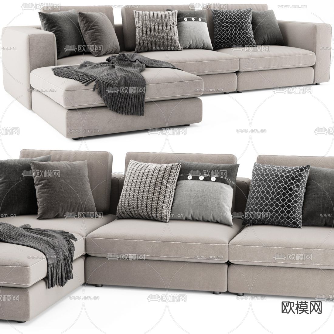 现代灰色转角沙发3d模型下载（渲染图1）