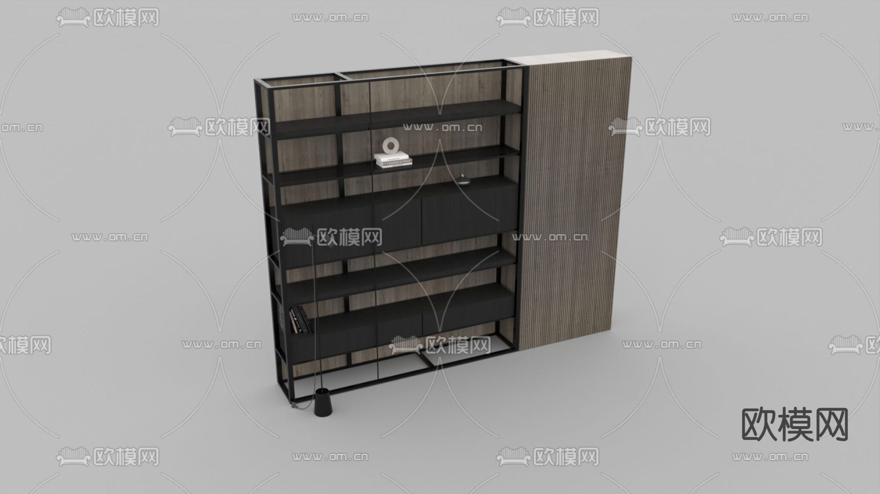 现代轻奢实木不锈钢书柜免费3d模型下载