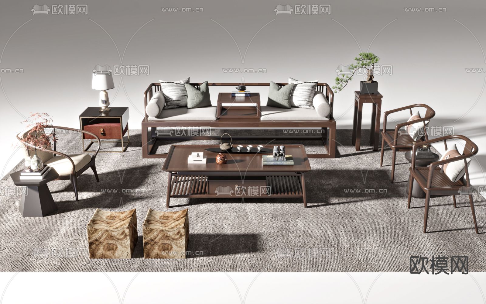 新中式实木罗汉床3d模型下载