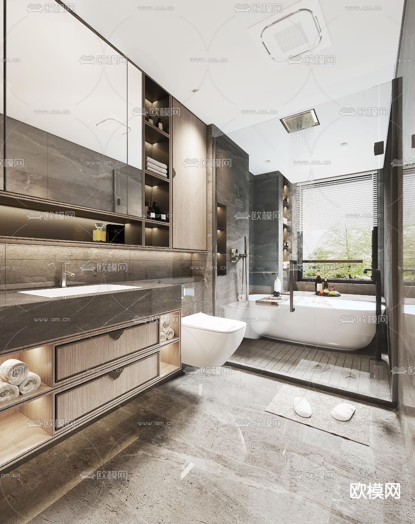 现代轻奢卫生间浴室3d模型下载