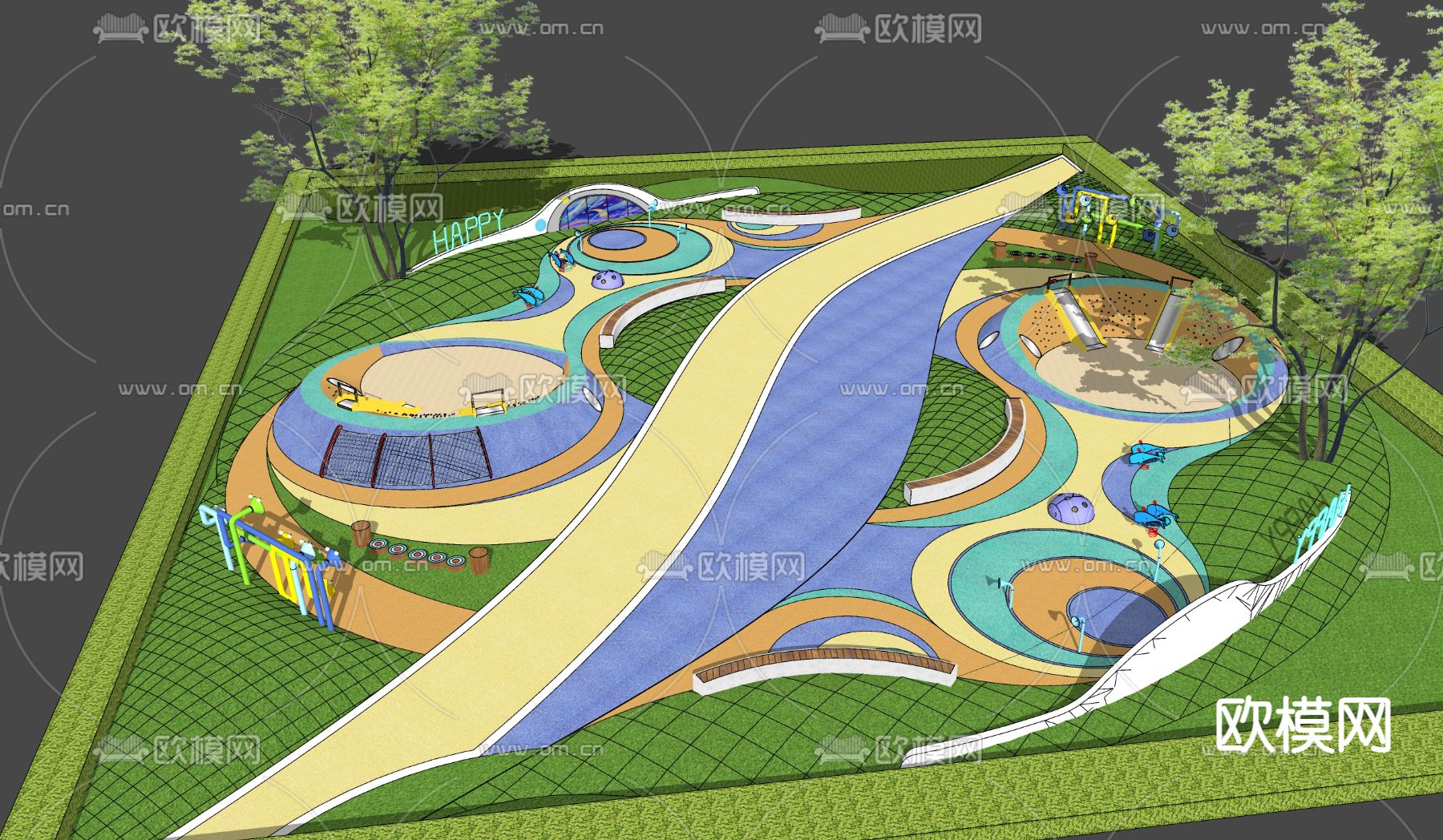 现代儿童沙坑活动区su模型下载（渲染图1）