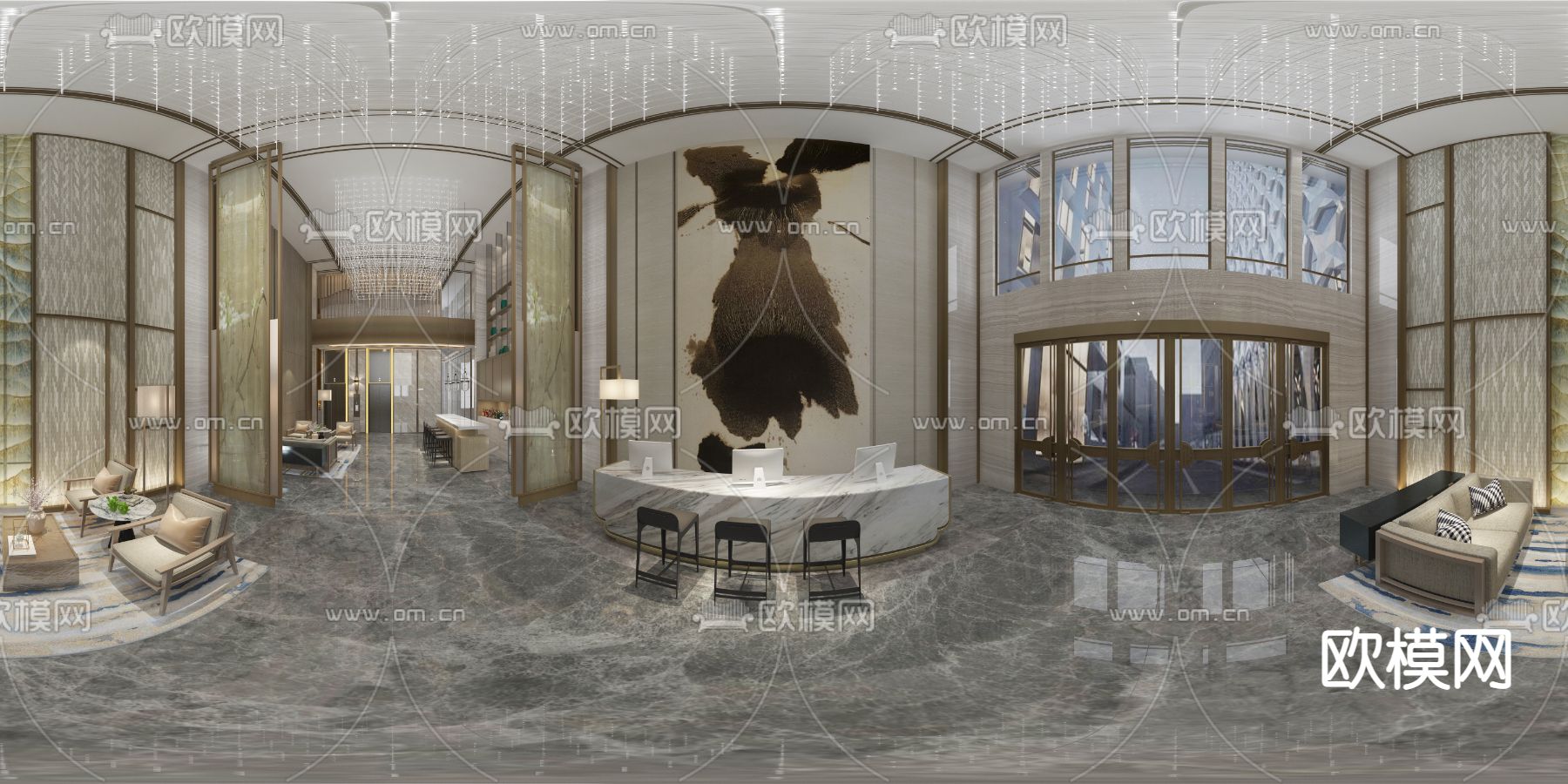 现代酒店大堂免费3d模型下载_ID12061533_3dmax免费模型-欧模网