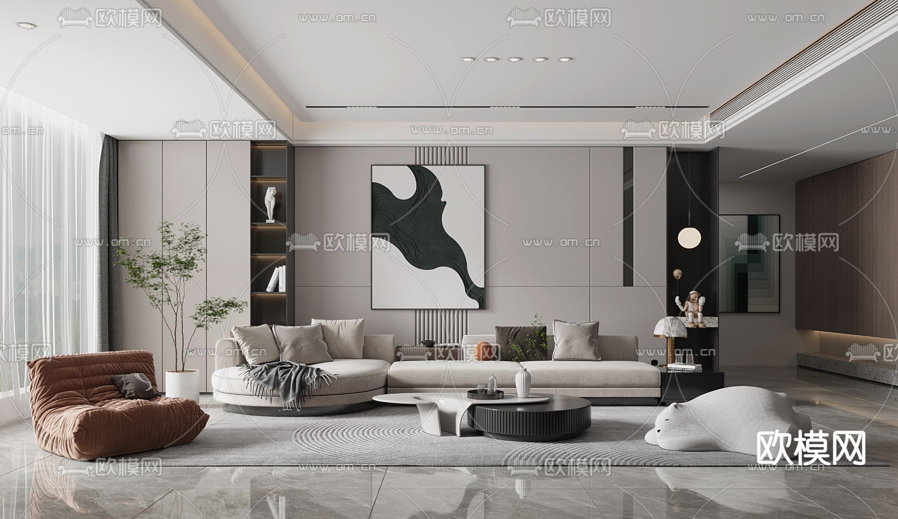 现代高级灰客厅3d模型下载