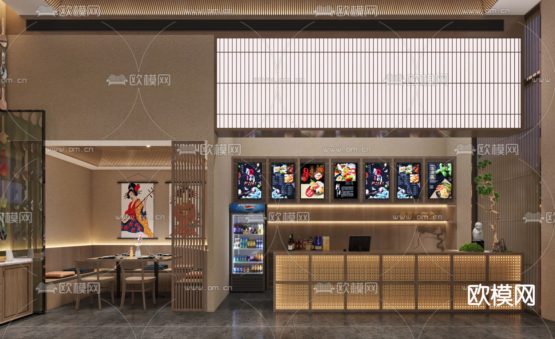 日式拉面店3d模型下载（渲染图2）